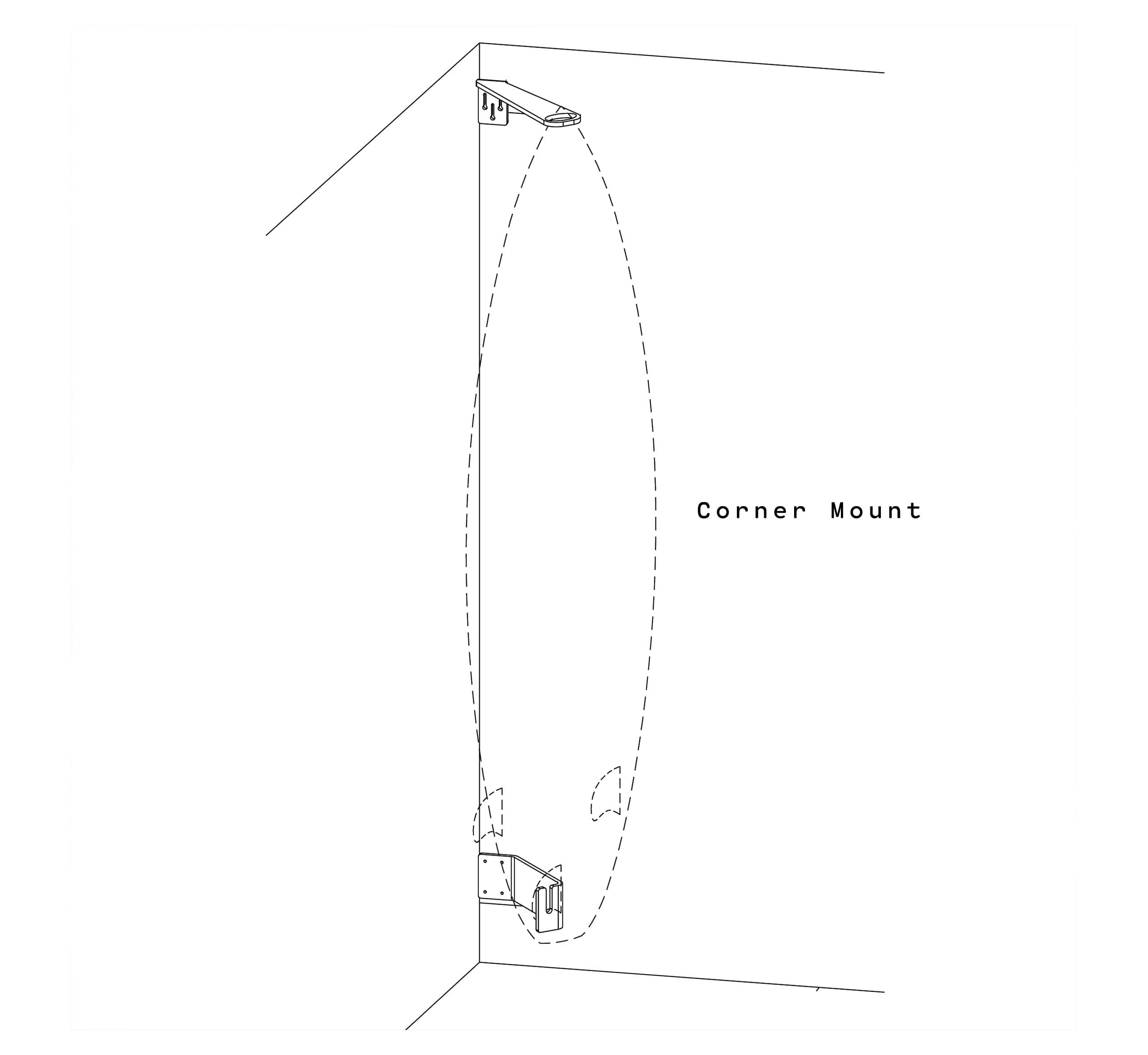 Ghost Racks Surfboard Corner Wall Rack Mount - technical drawing