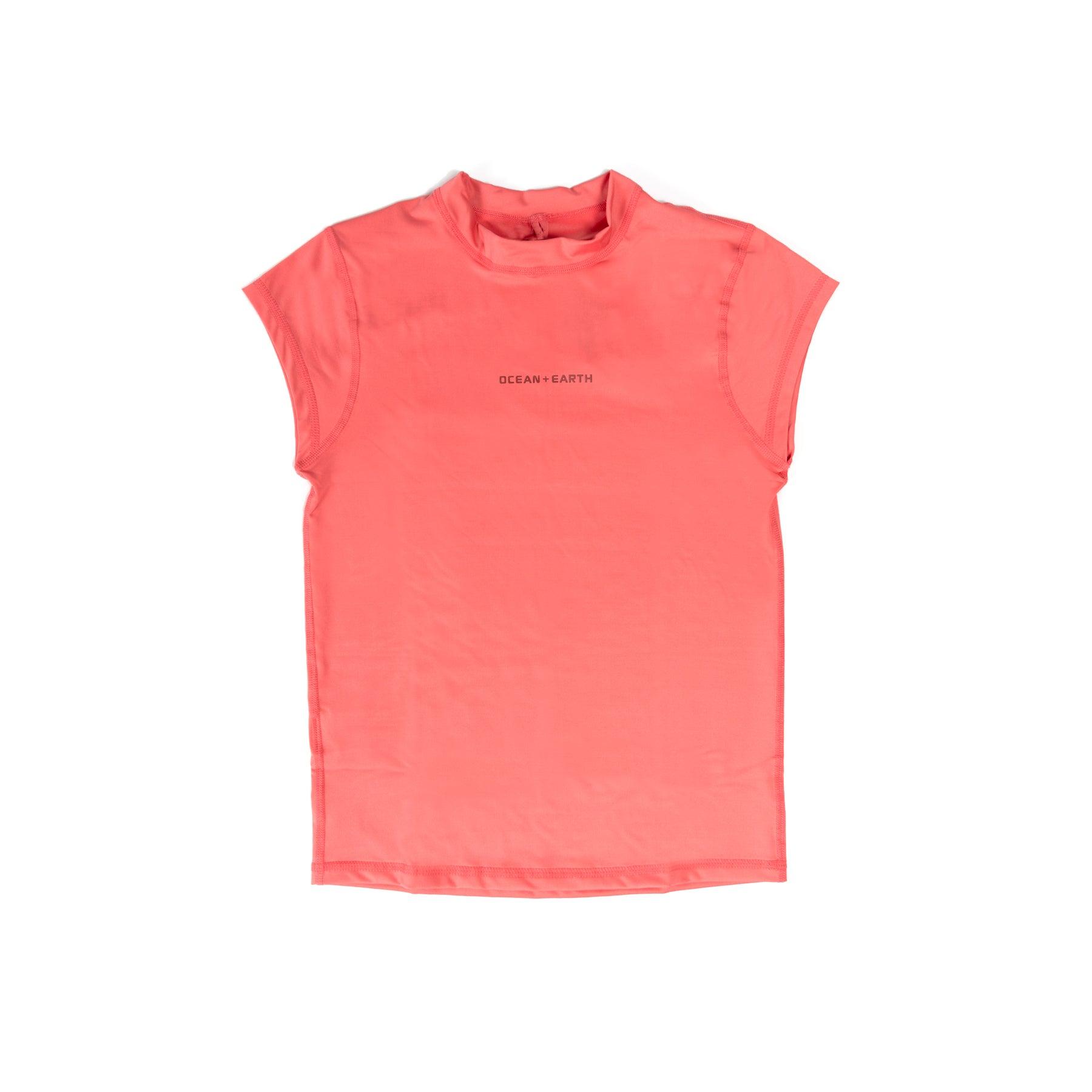 Girls Eclipse Cap Sleeve Rash Vest - Coral Pink