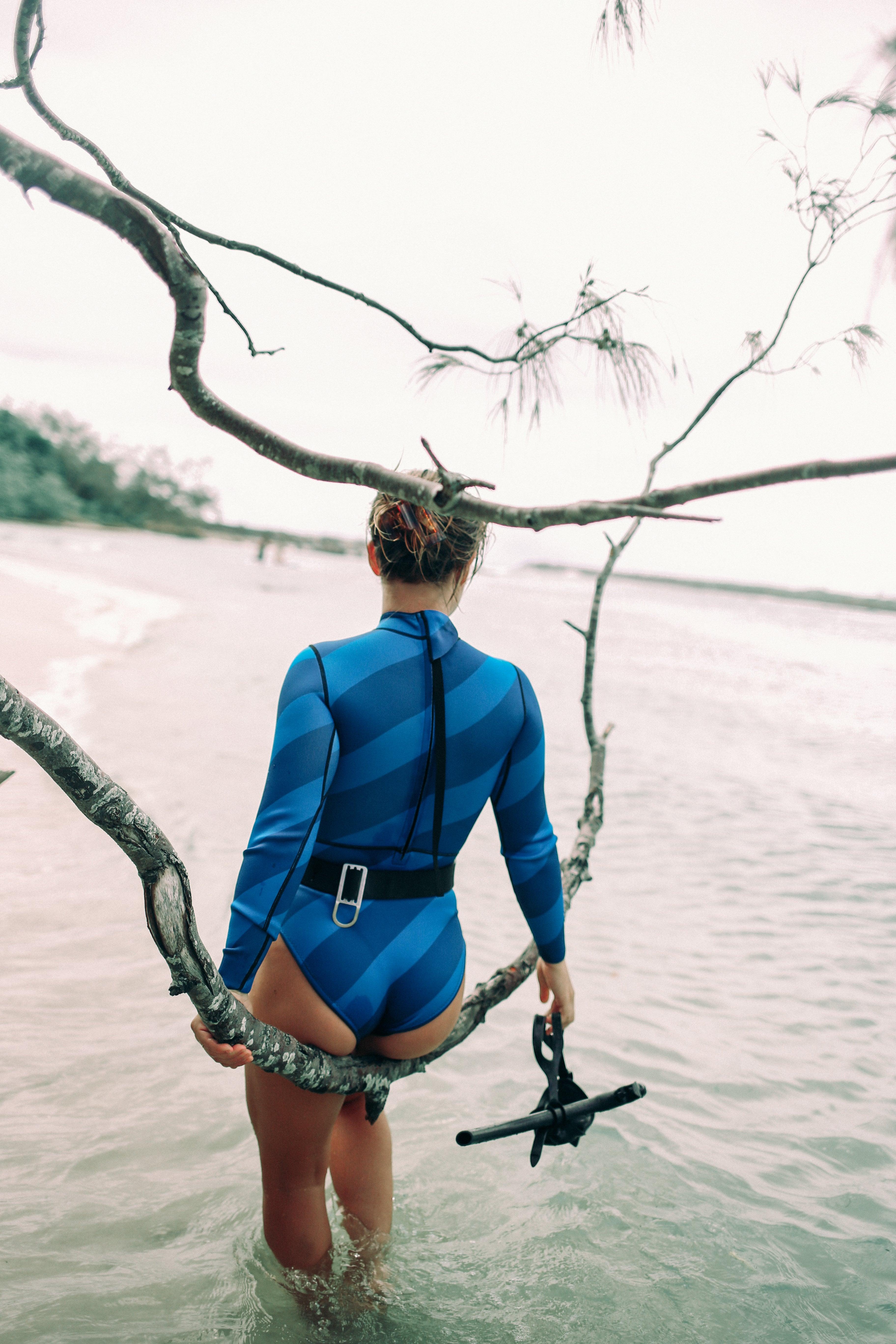 Back view in water
