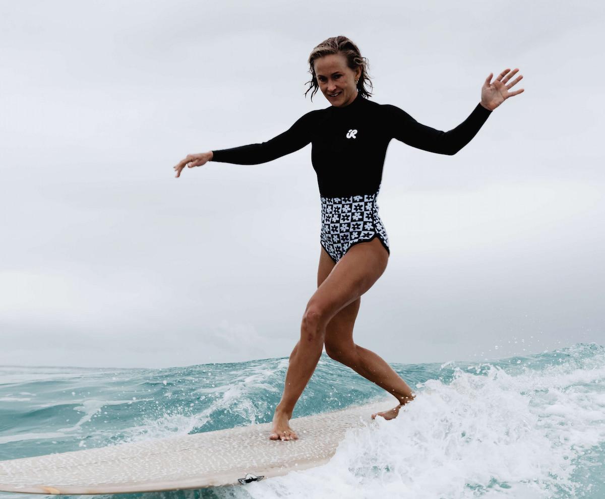 Inner Relm Daisy Venom 2mm Springsuit - Chequer model in action