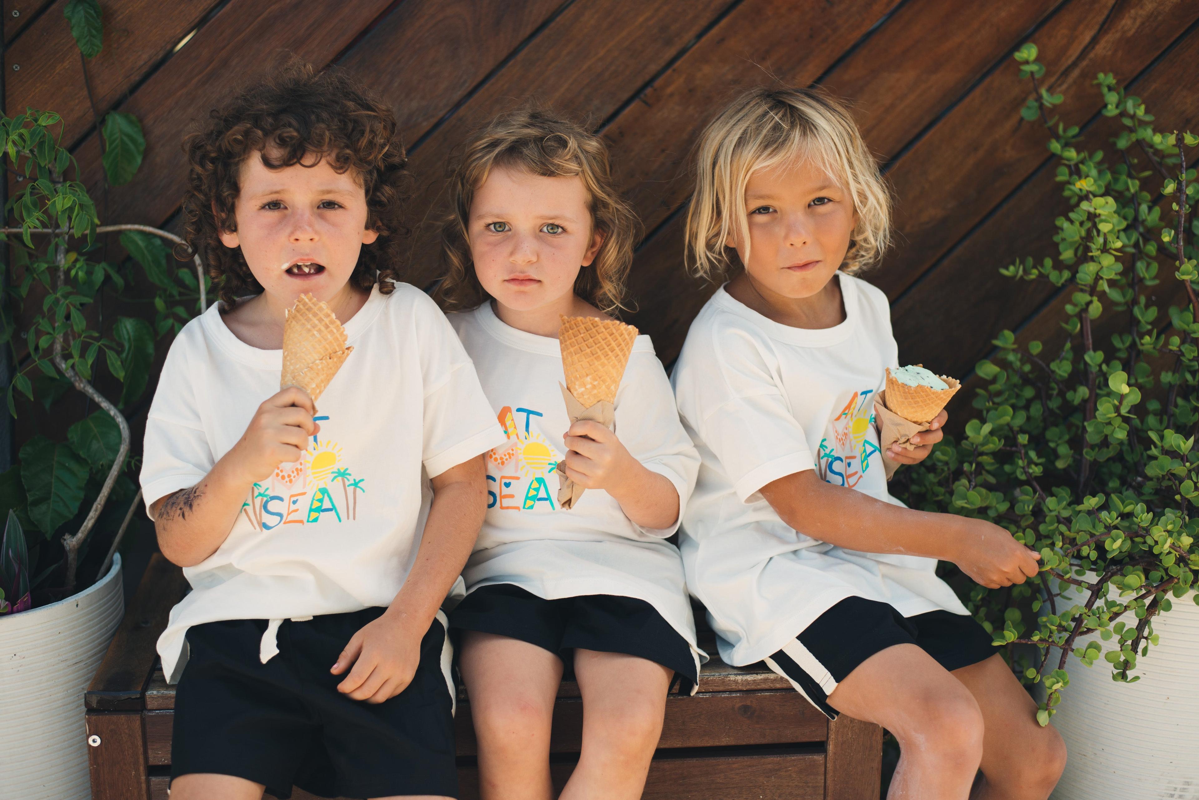 Kids on Bench with Ice Cream