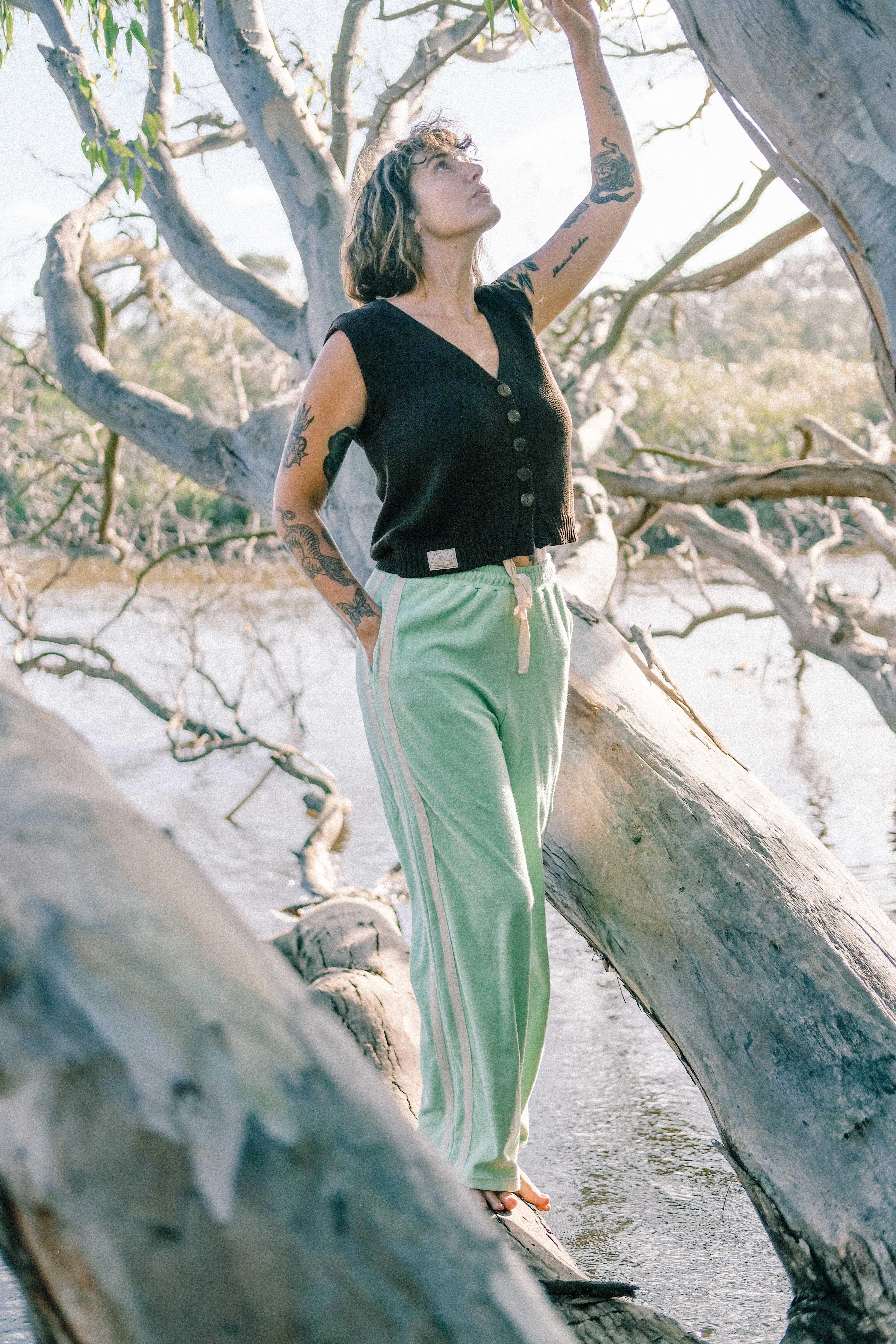 Model wearing Knit Vest, front view