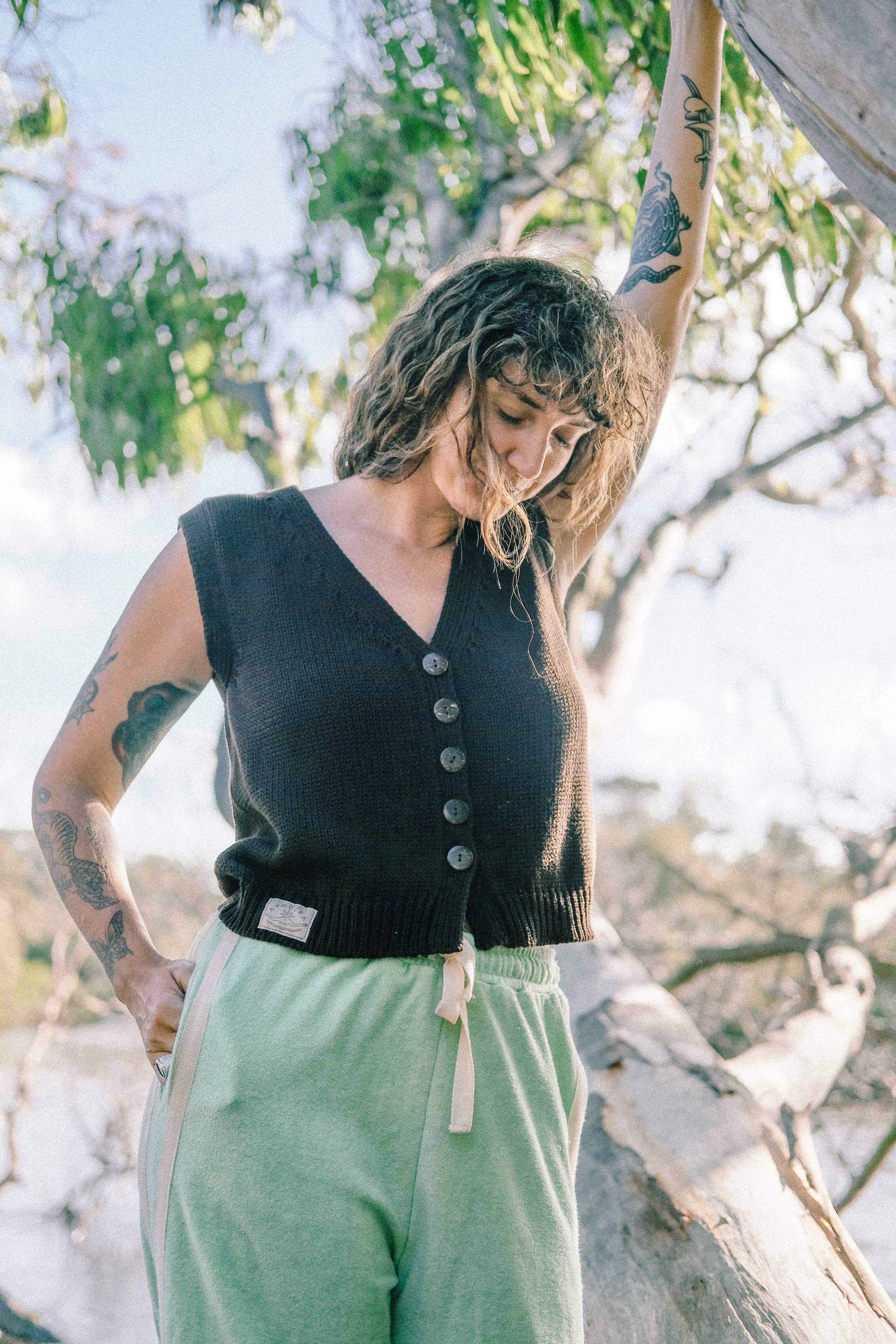 Model in Knit Vest, lifestyle shot