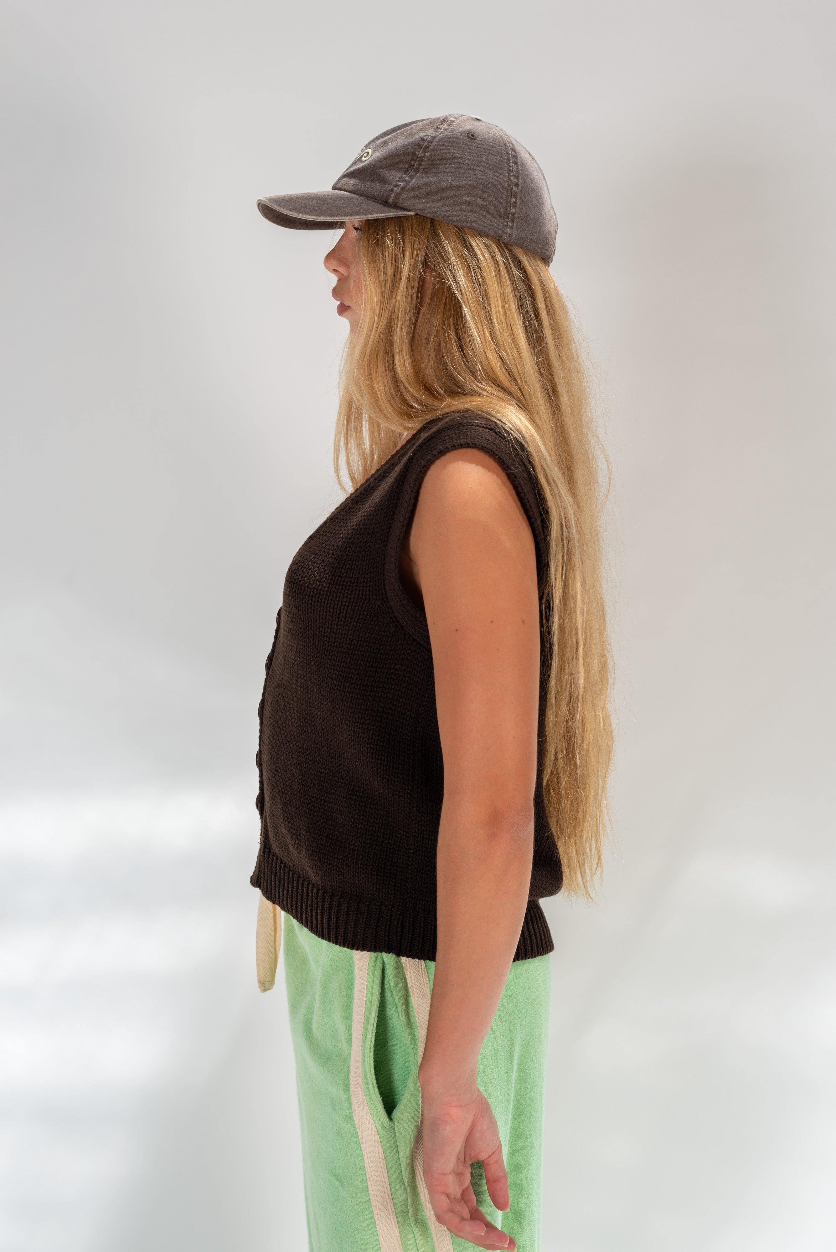 Model in Knit Vest, side view