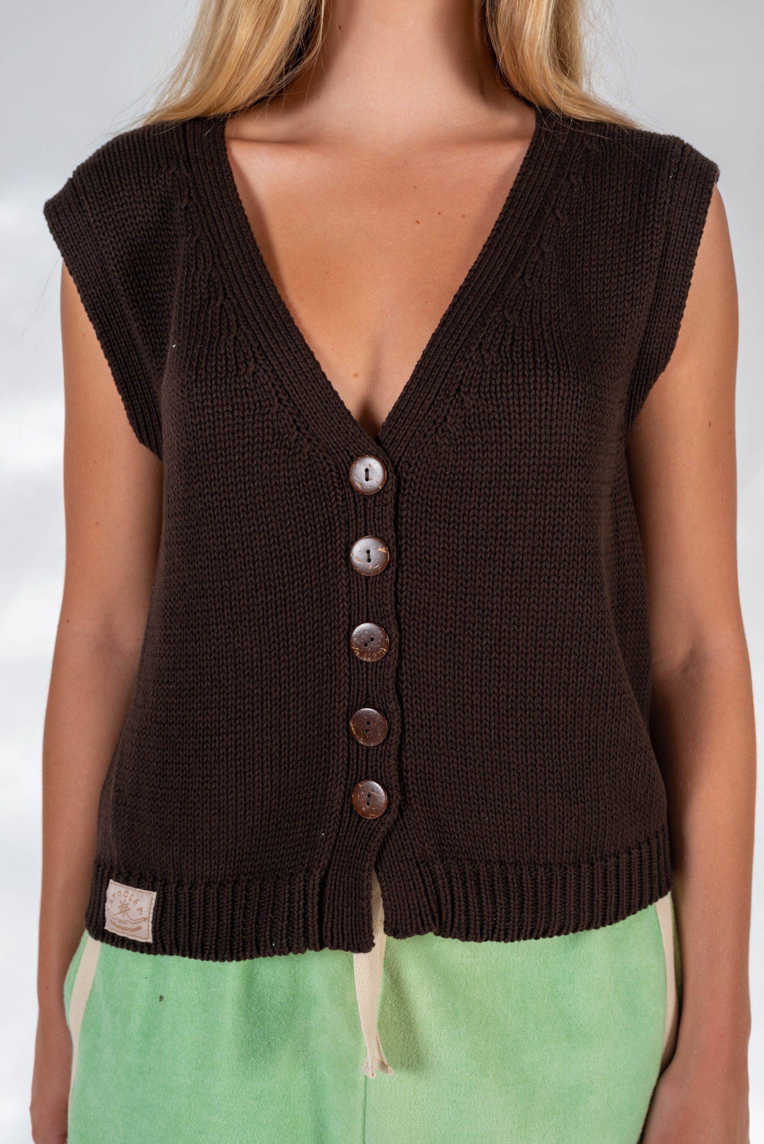 Model in Knit Vest, close-up back
