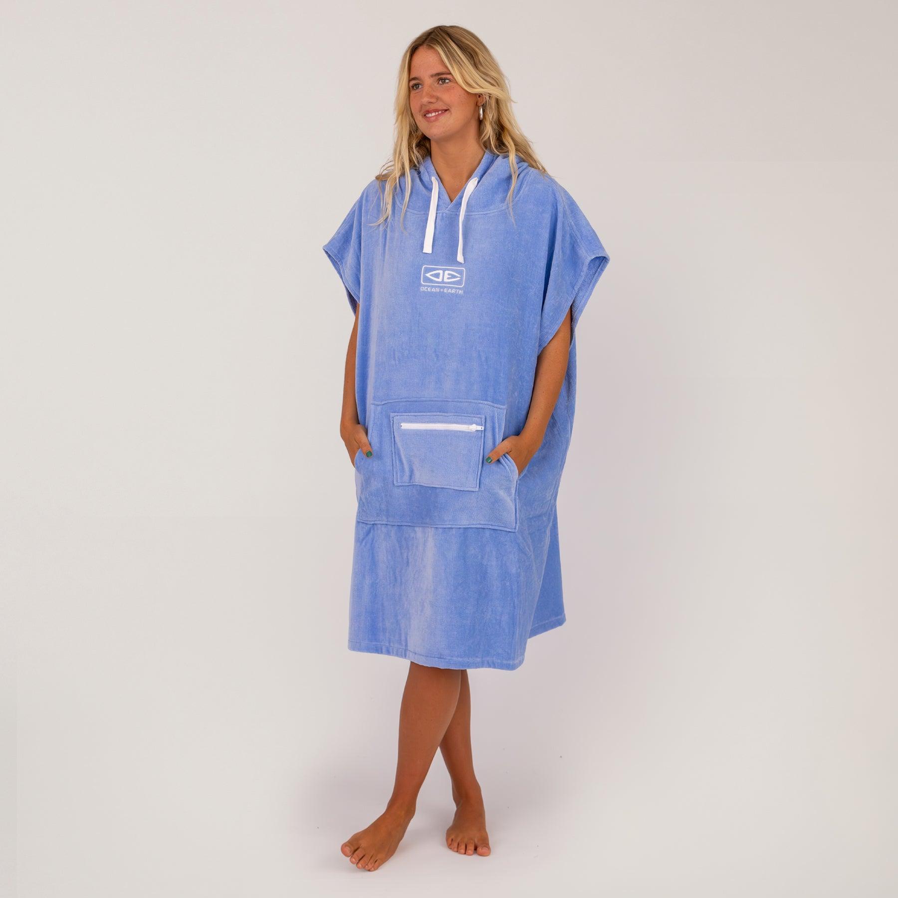 Ladies Hooded Poncho - Cornflower