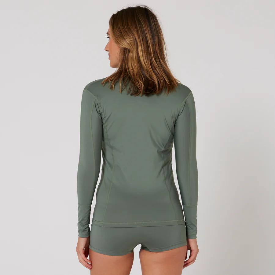Ladies Oceana Long Sleeve Front Zip Lycra Vest - Olive