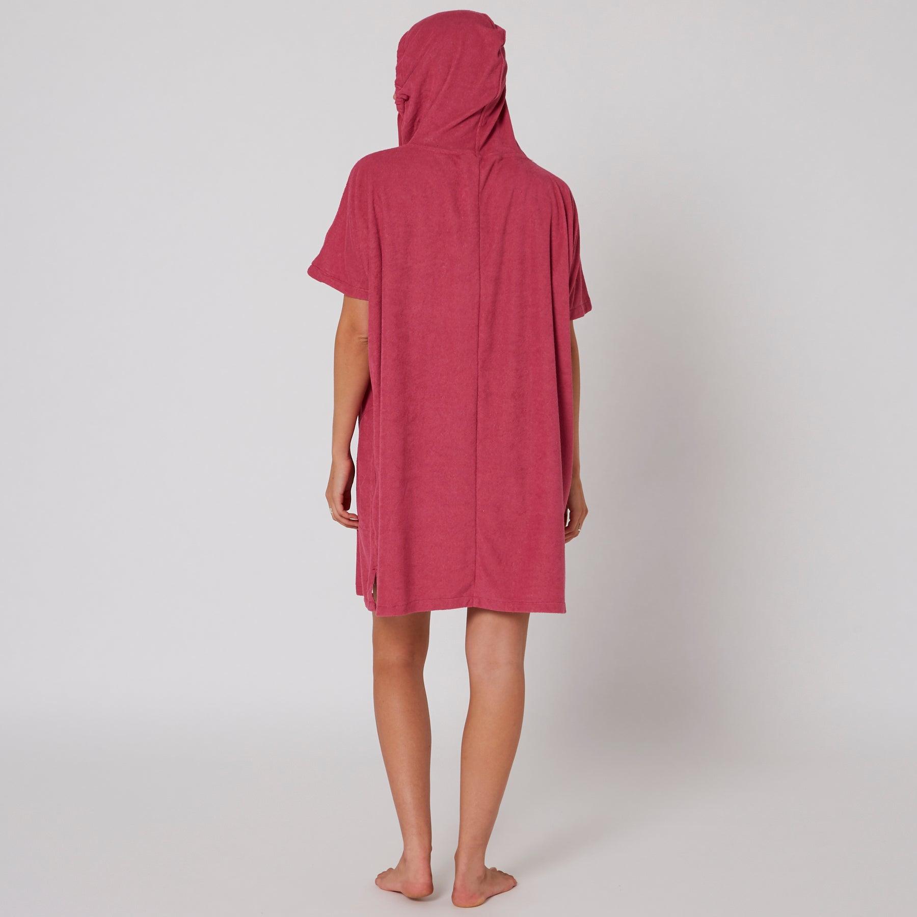 Ladies V Neck Hooded Poncho - Mauve