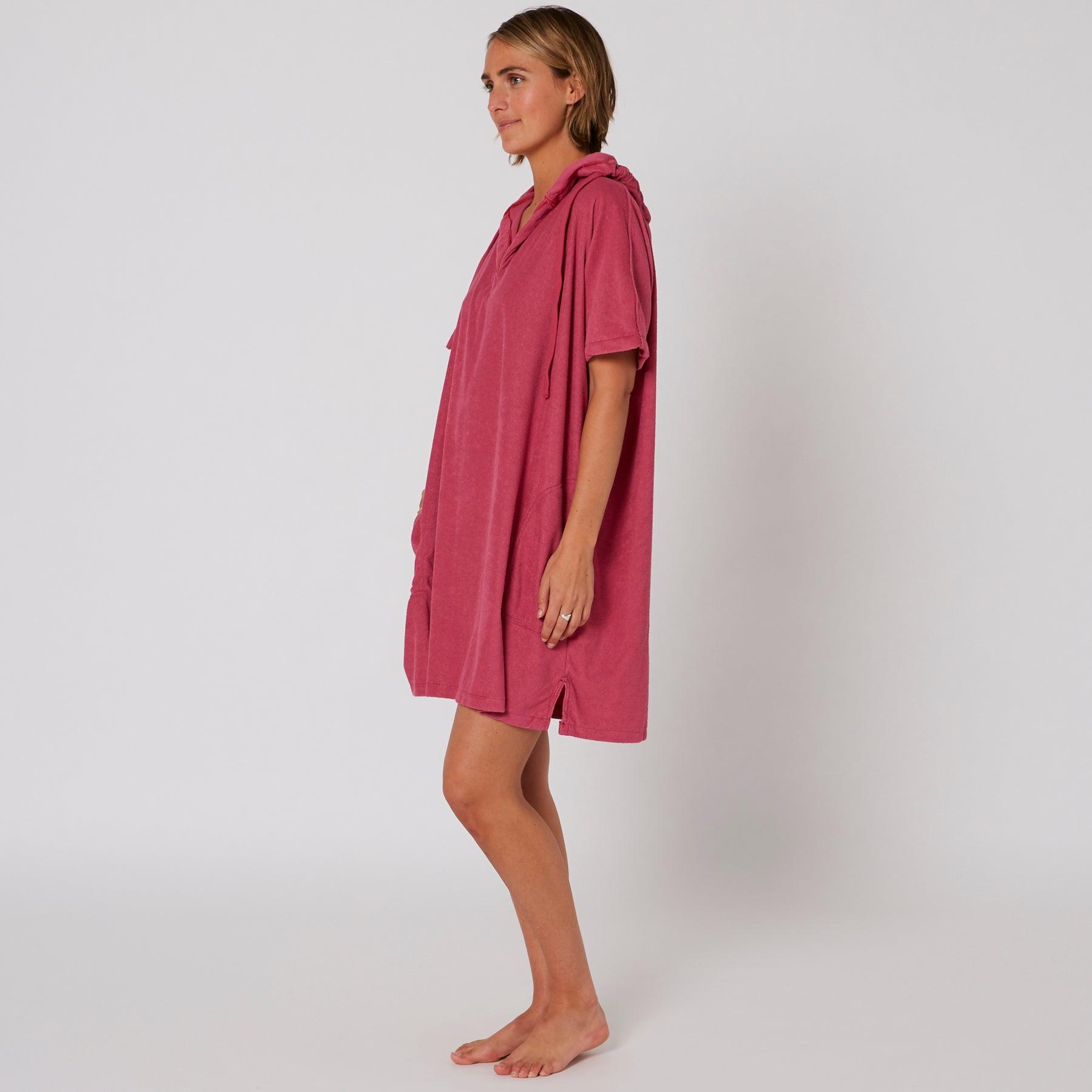 Ladies V Neck Hooded Poncho - Mauve