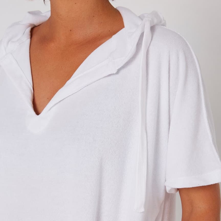 Ladies V Neck Hooded Poncho - White