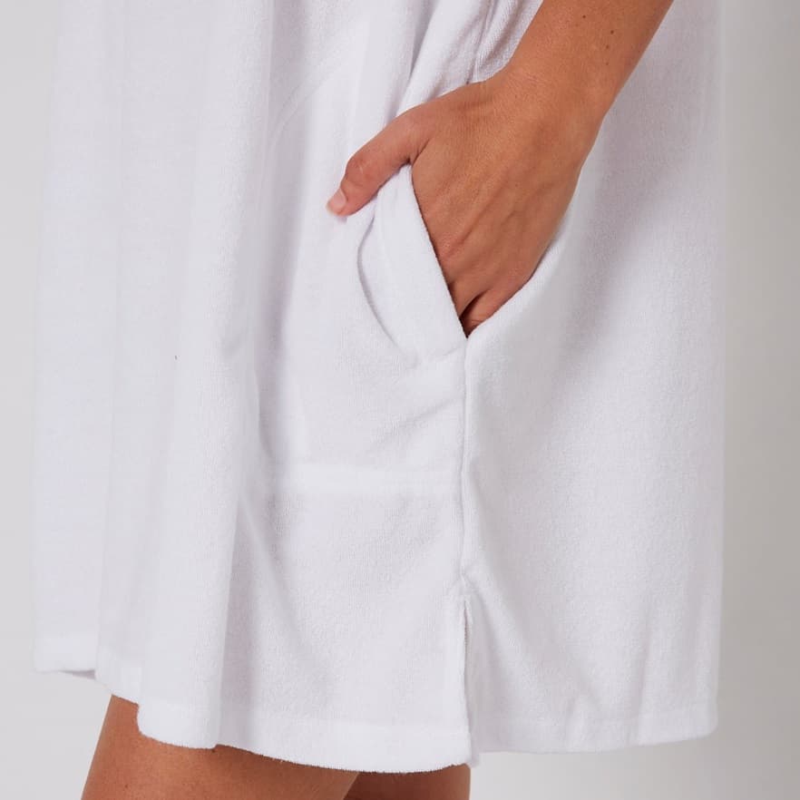 Ladies V Neck Hooded Poncho - White