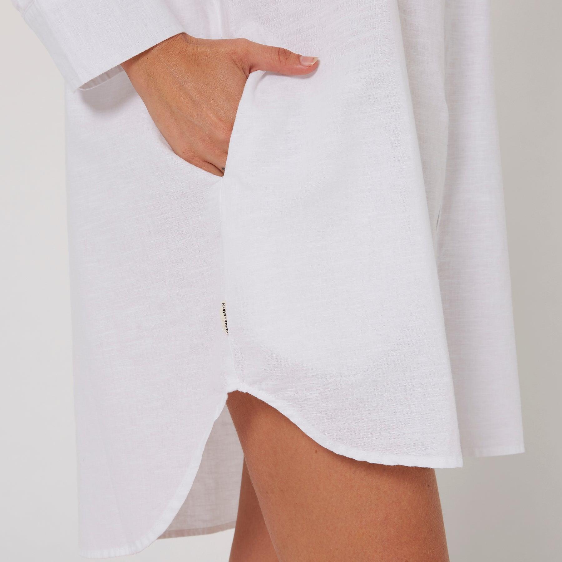 Linen OS LS Shirt Dress - White