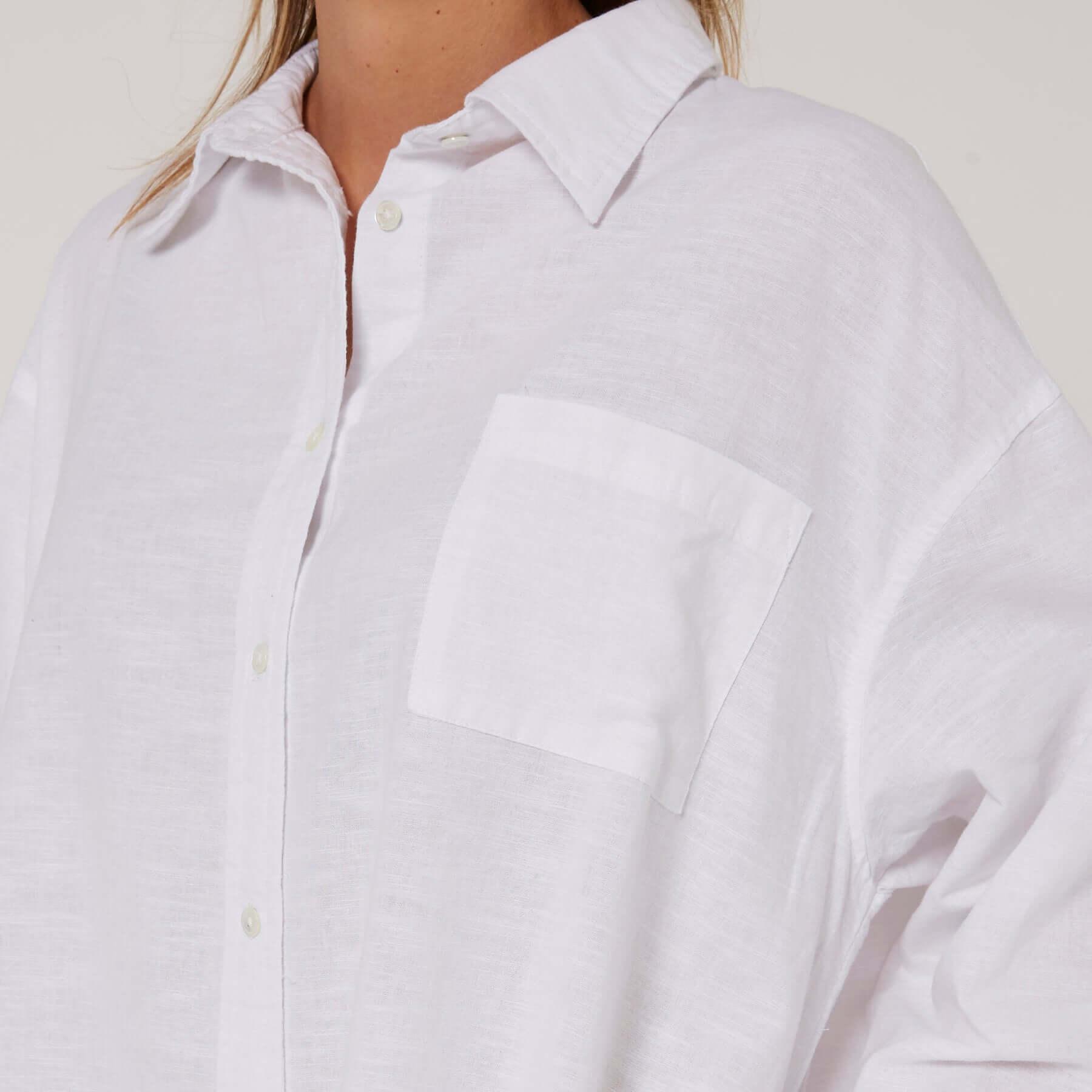 Linen OS LS Shirt Dress - White