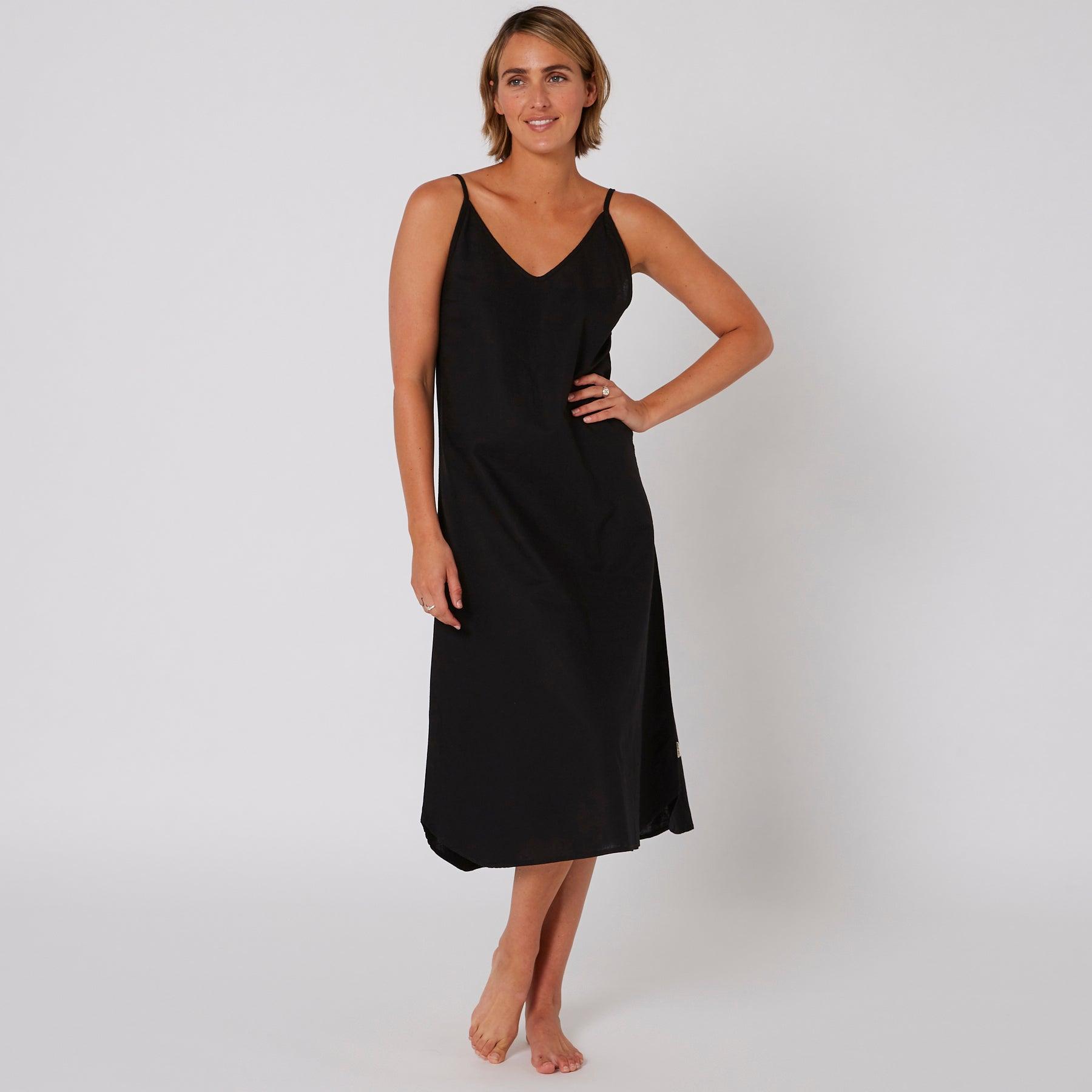 Linen Slip Dress - Black