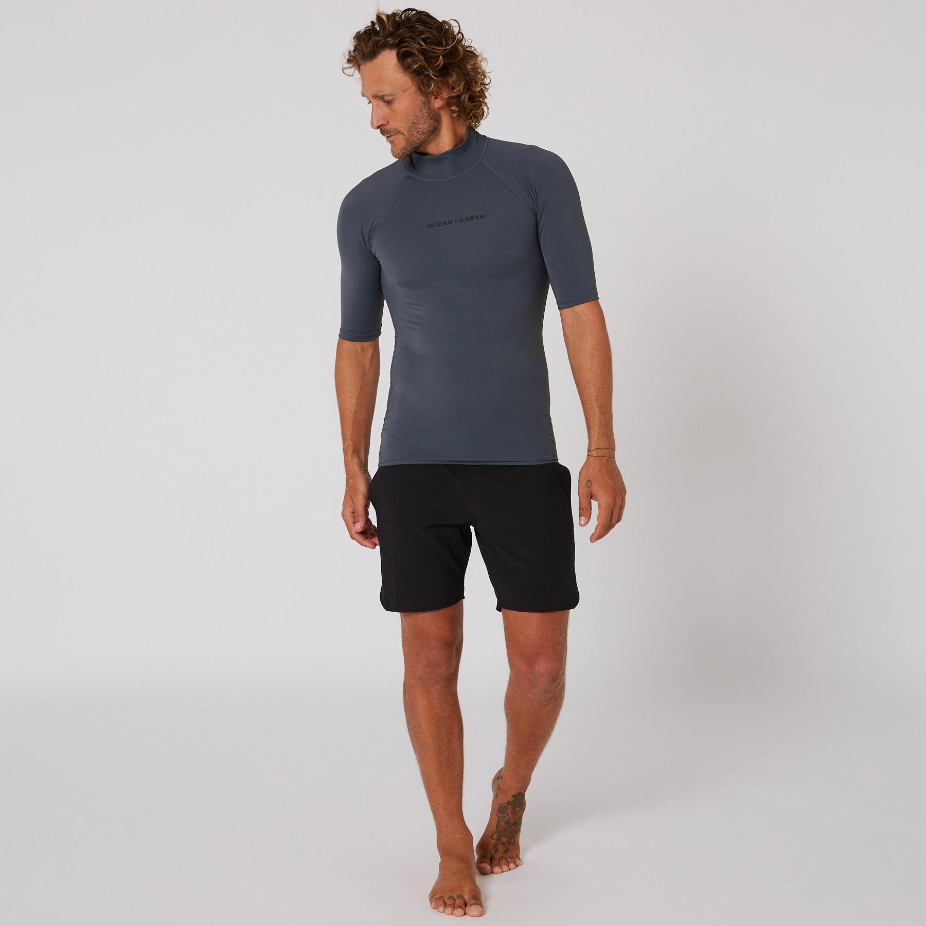 Mens Script Short Sleeve Rash Shirt - Charcoal
