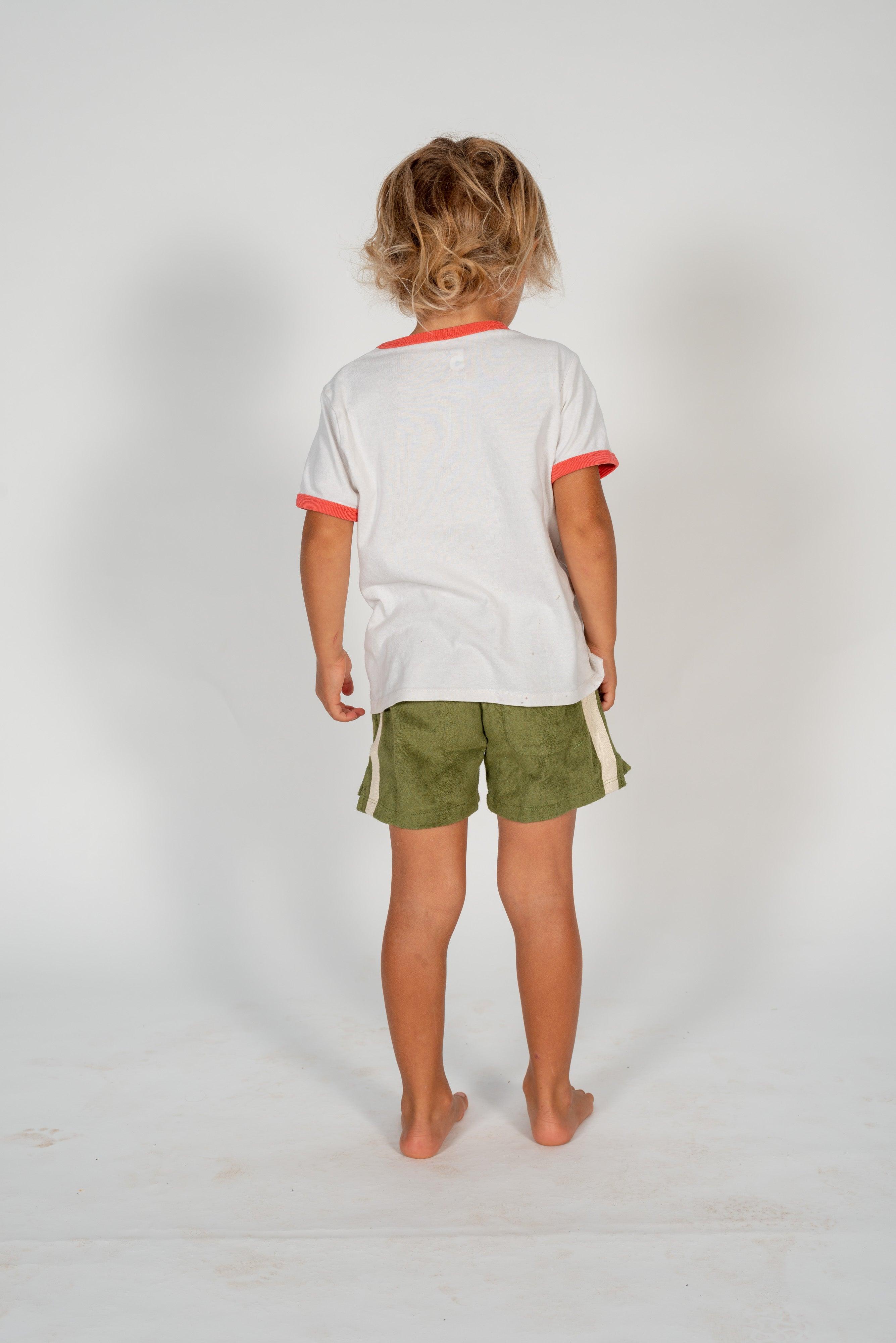 Child wearing shorts back