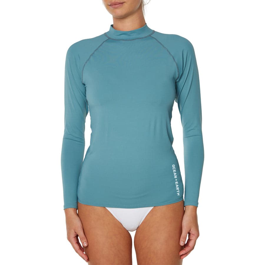 Ocean and Earth Girls Waves Long Sleeve Rash Vest - Turquoise