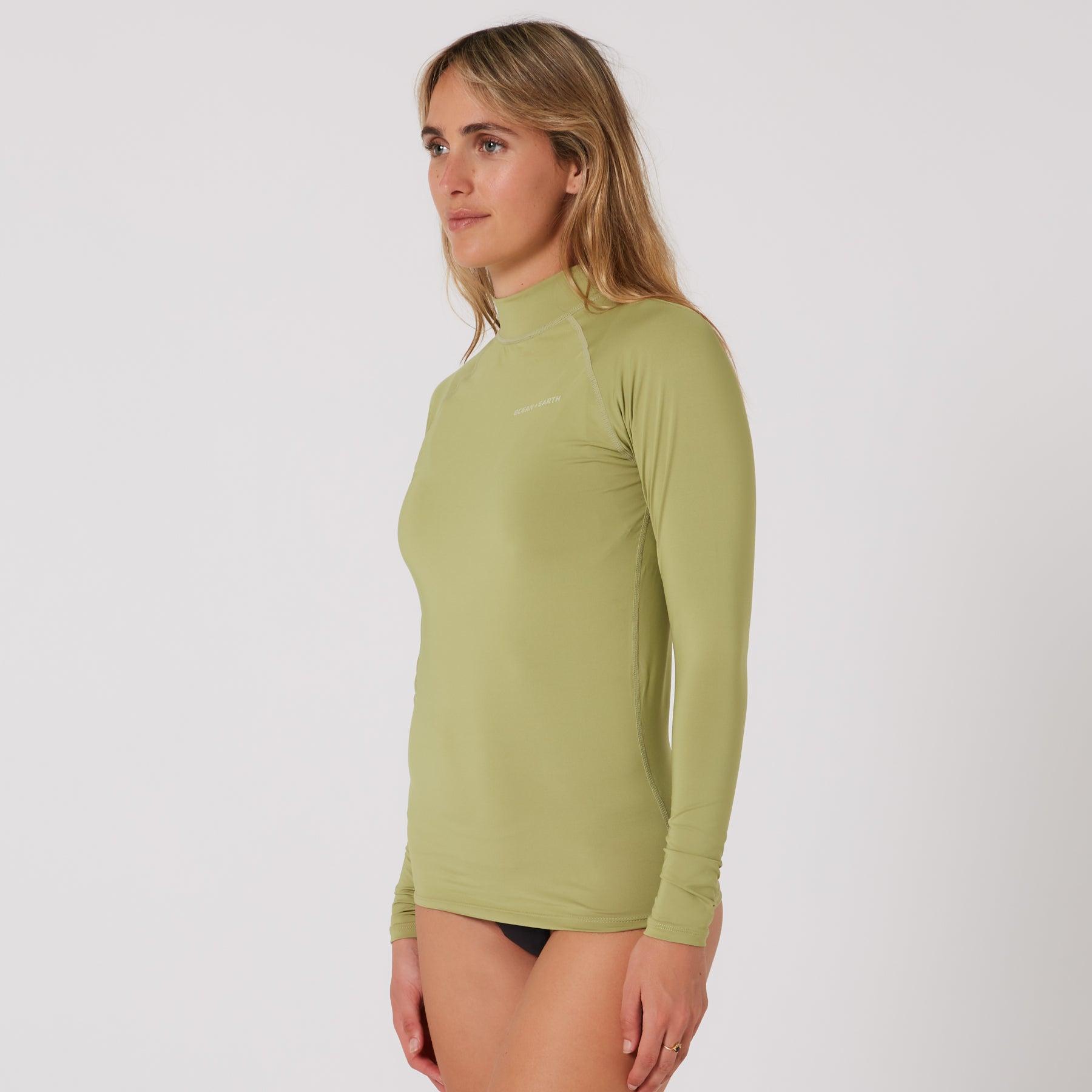Ladies Waves Long Sleeve Rash Vest - Olive