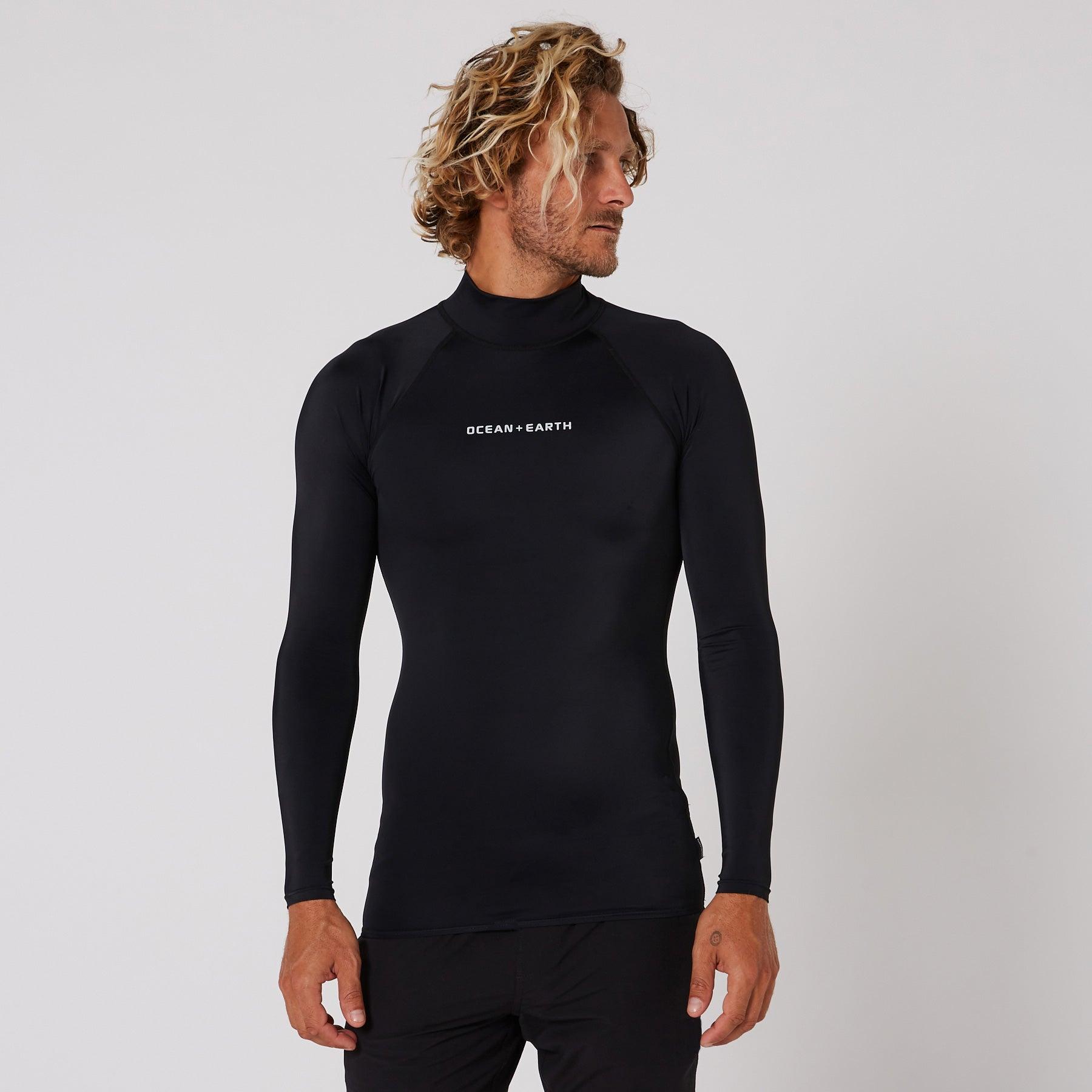 Ocean and Earth Mens Script Rash Long Sleeve Rash Shirt - Black