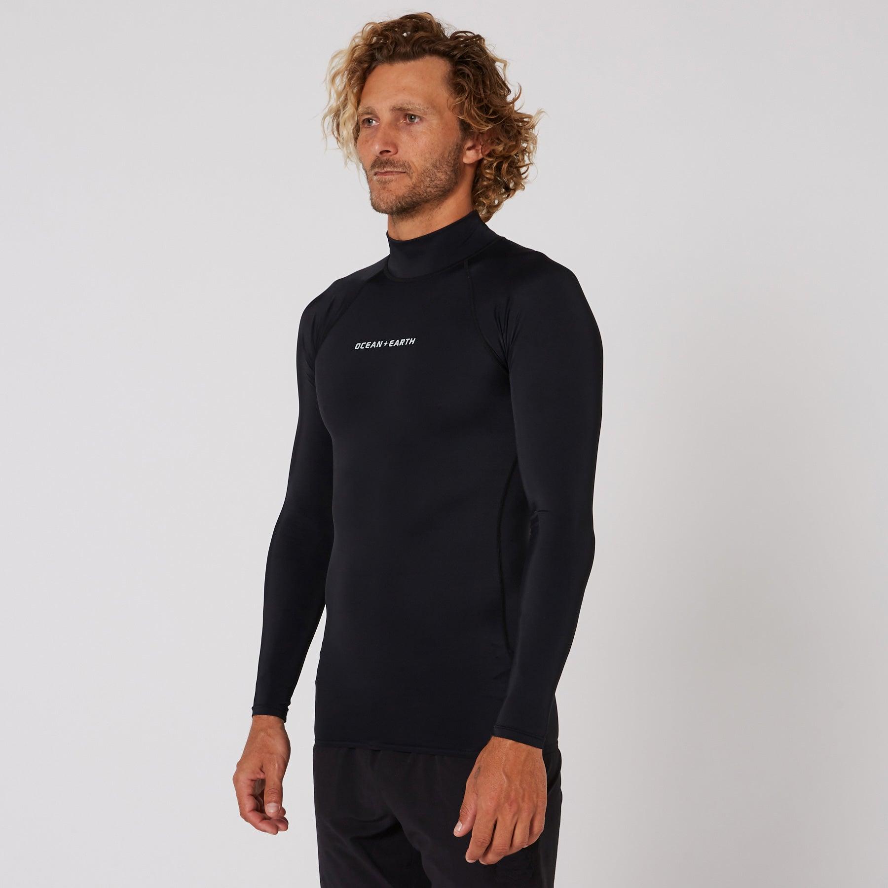 Ocean and Earth Mens Script Rash Long Sleeve Rash Shirt - Black