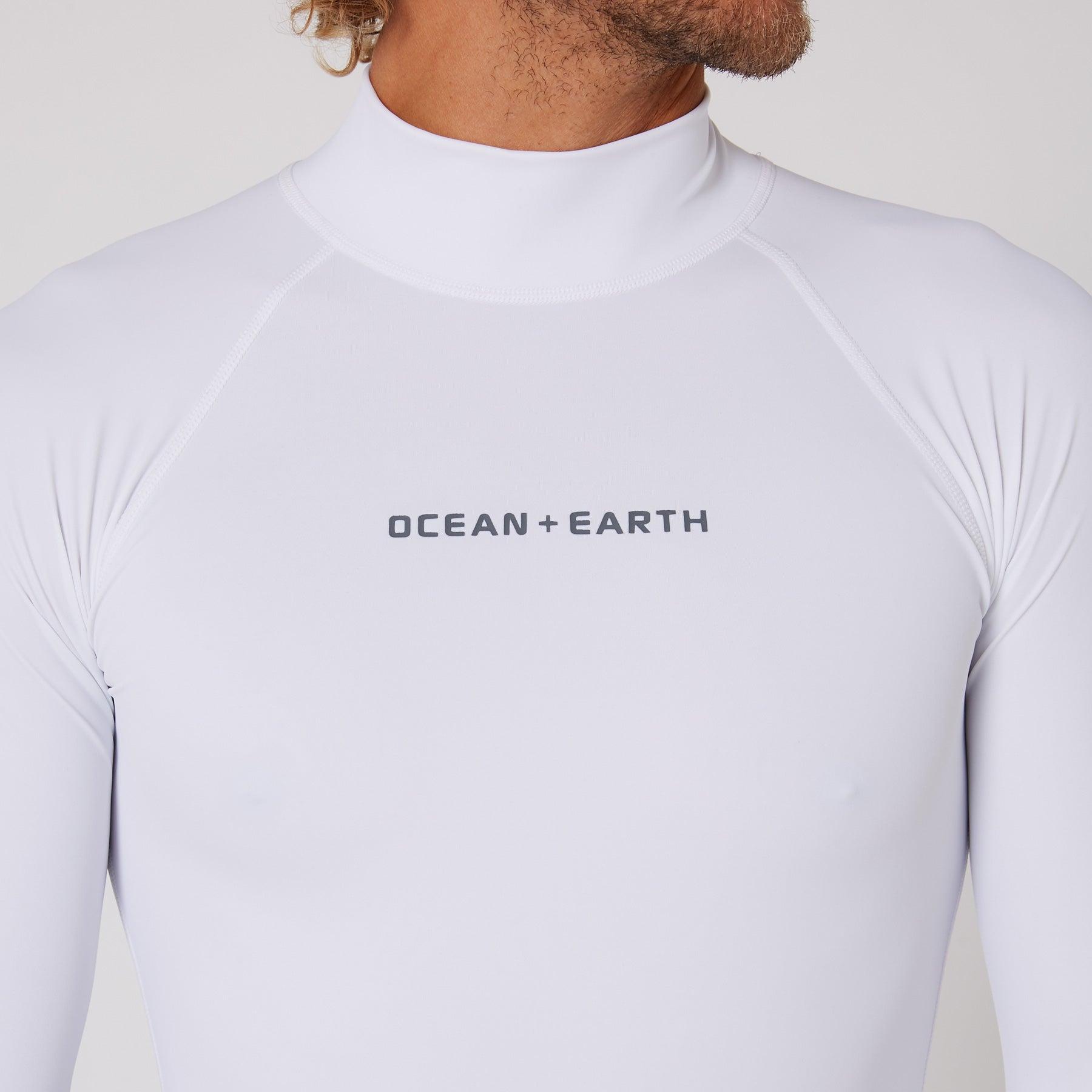 Ocean and Earth Mens Script Rash Long Sleeve Rash Shirt - White