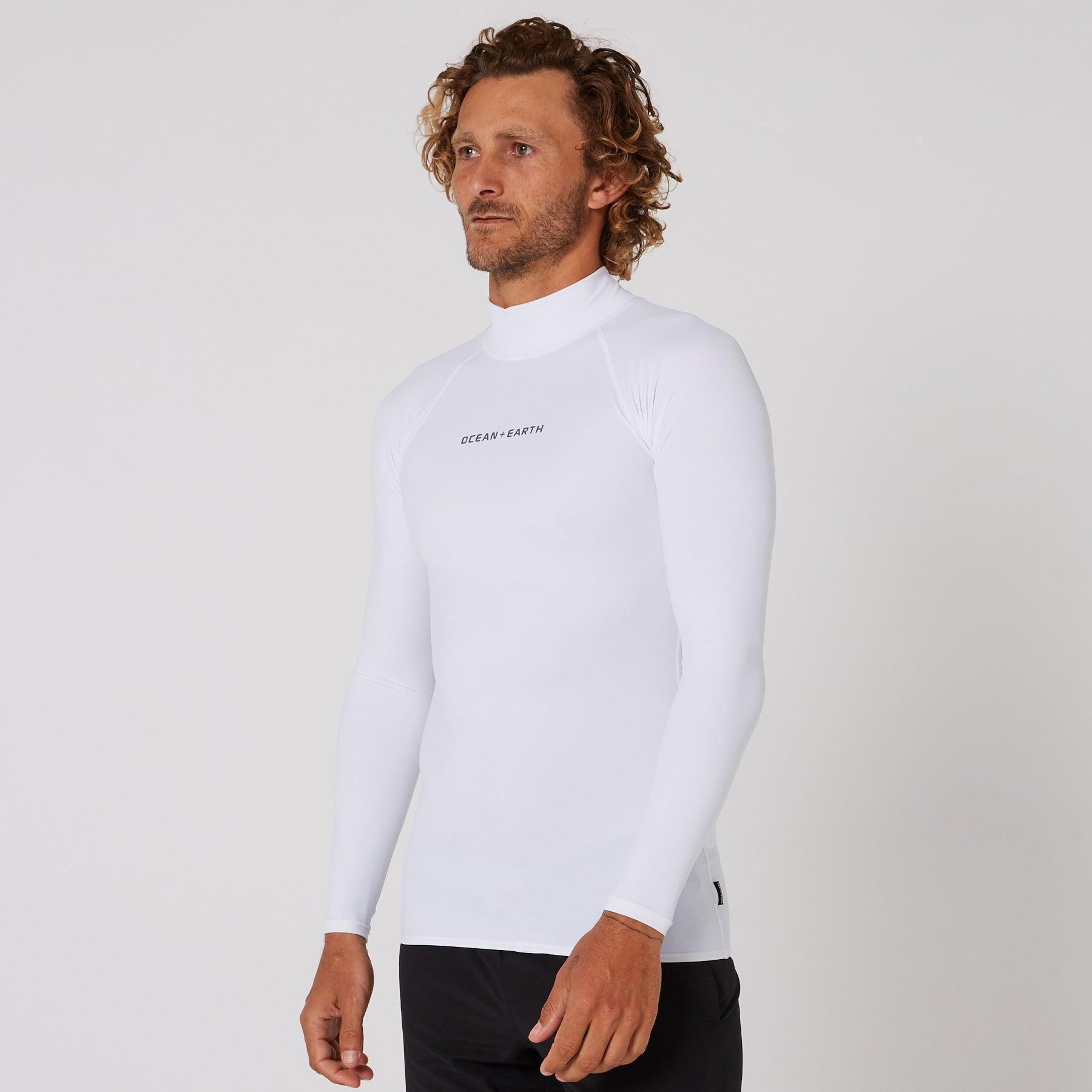 Ocean and Earth Mens Script Rash Long Sleeve Rash Shirt - White