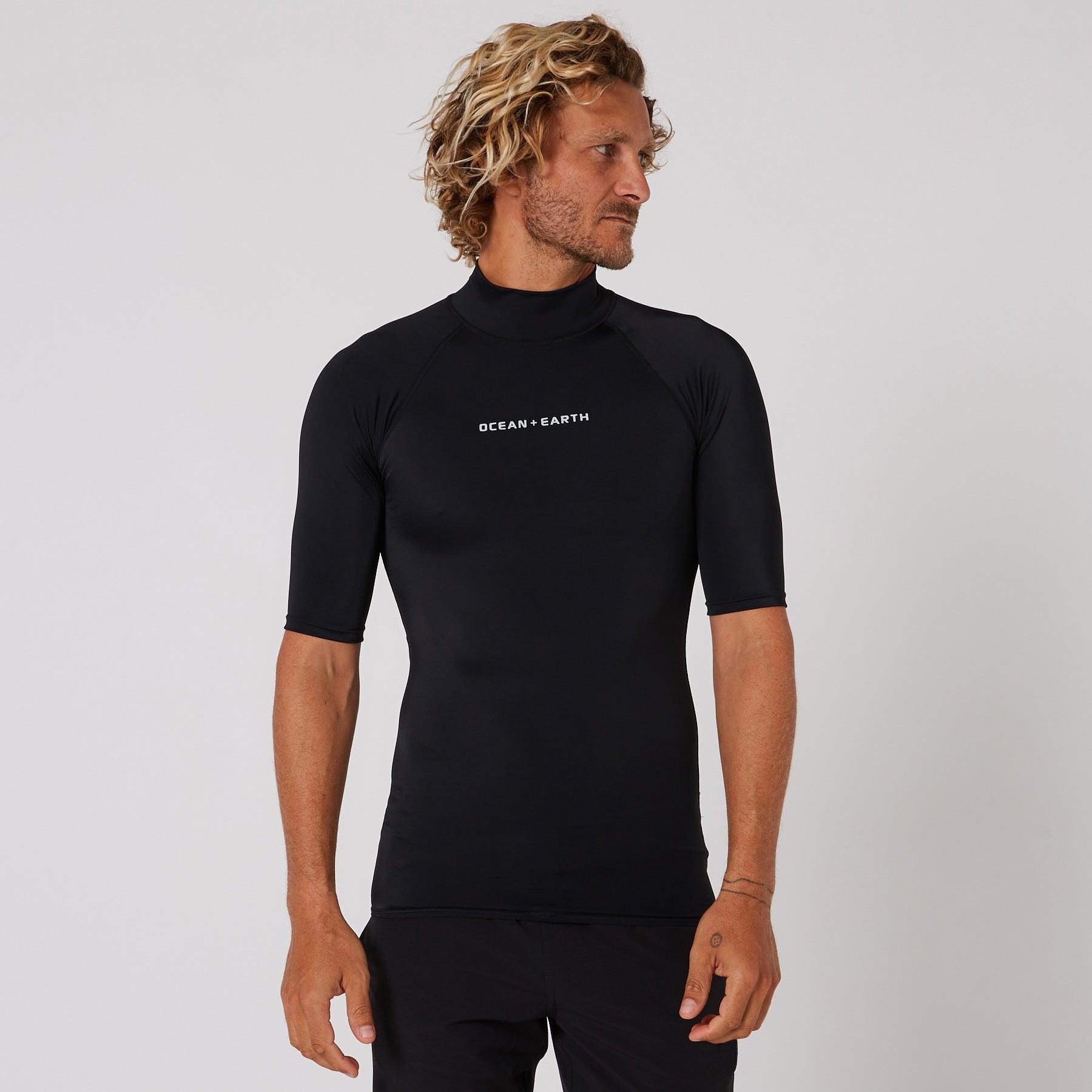 Ocean and Earth Mens Script Short Sleeve Rash Shirt - Black