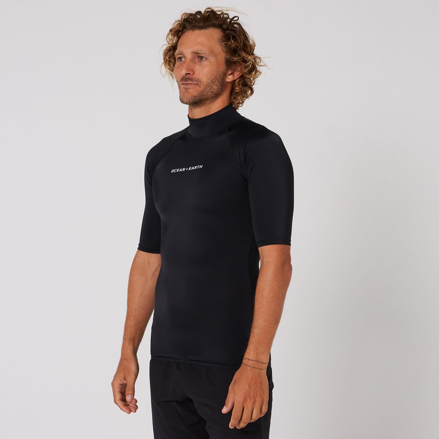Ocean and Earth Mens Script Short Sleeve Rash Shirt - Black