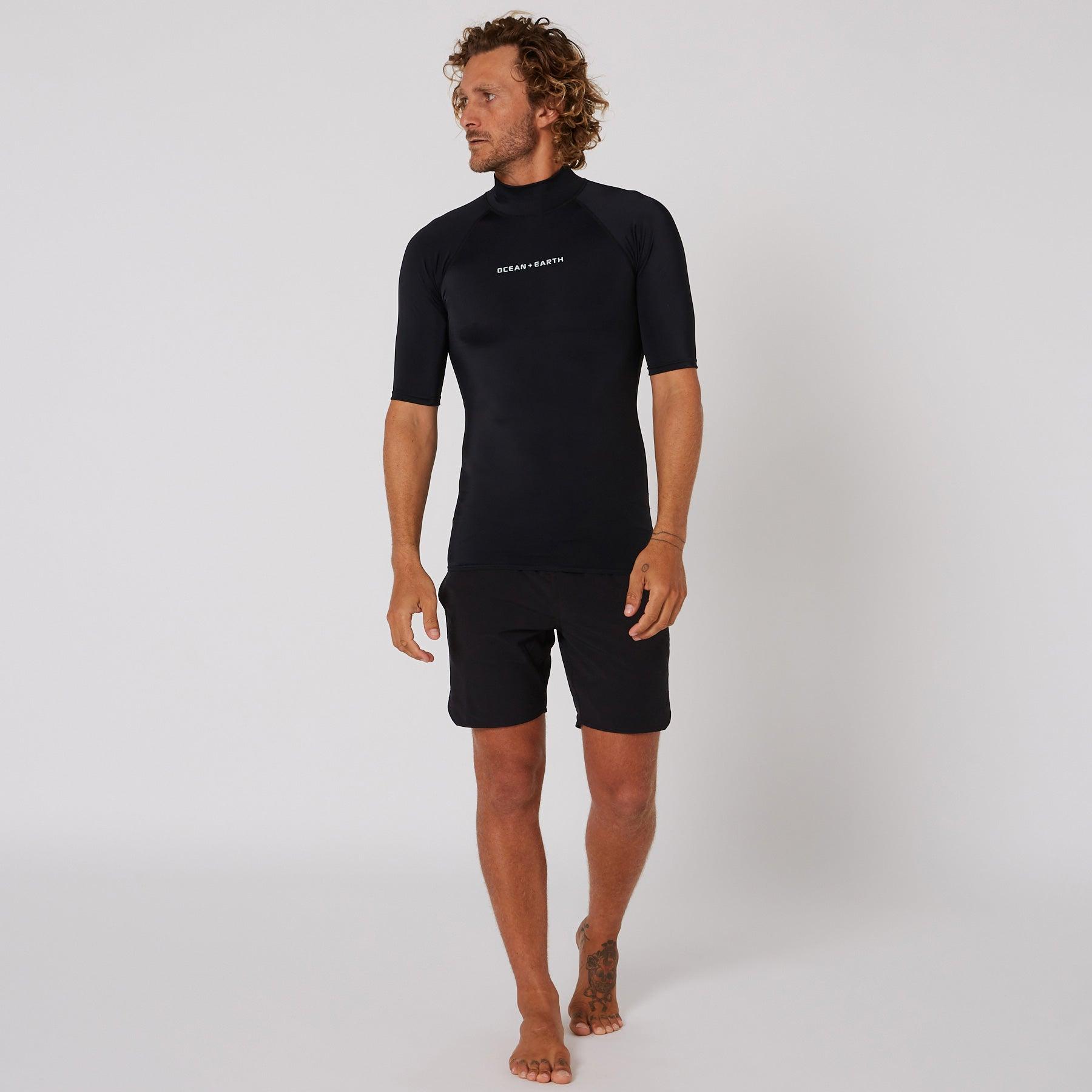 Ocean and Earth Mens Script Short Sleeve Rash Shirt - Black