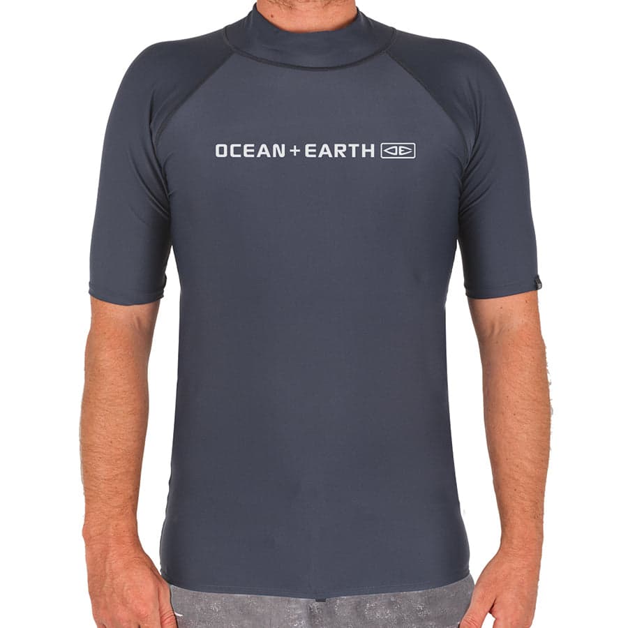 Ocean and Earth Mens Script Short Sleeve Rash Shirt - Denim