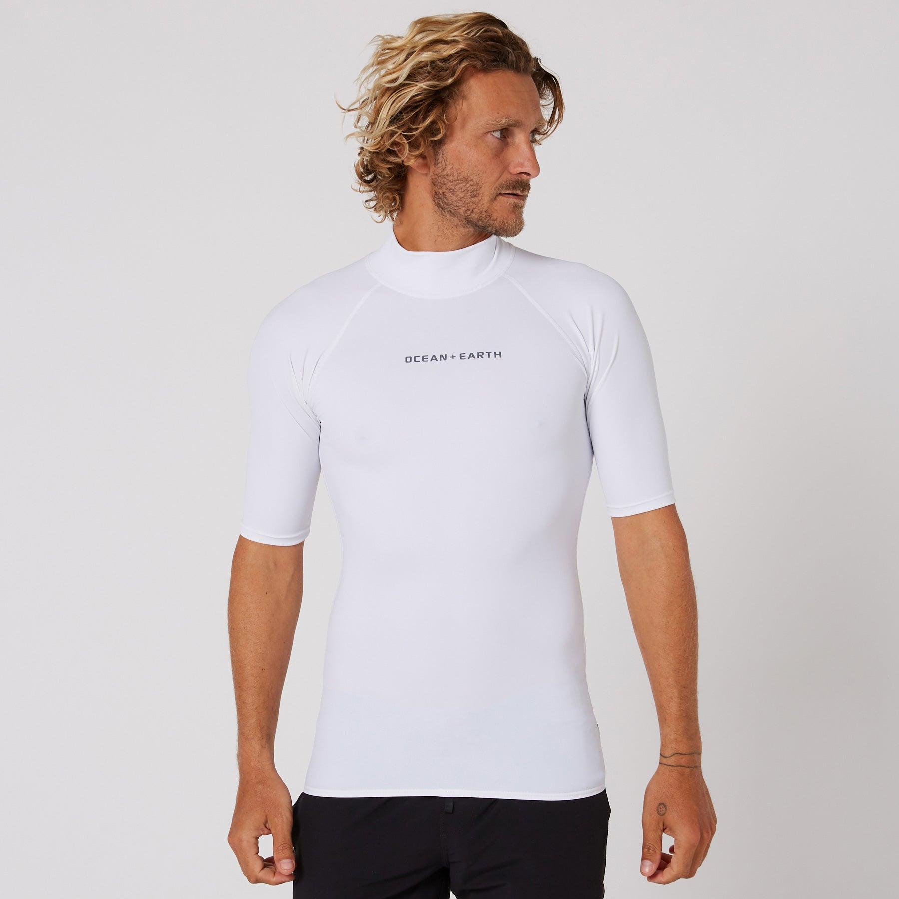 Ocean and Earth Mens Script Short Sleeve Rash Shirt - White