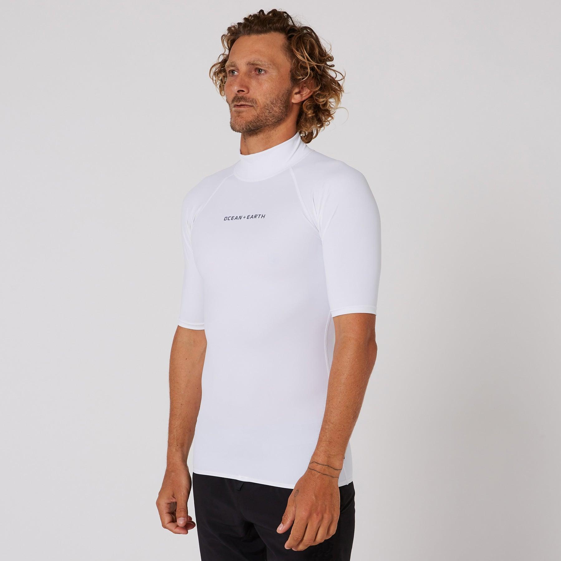 Ocean and Earth Mens Script Short Sleeve Rash Shirt - White