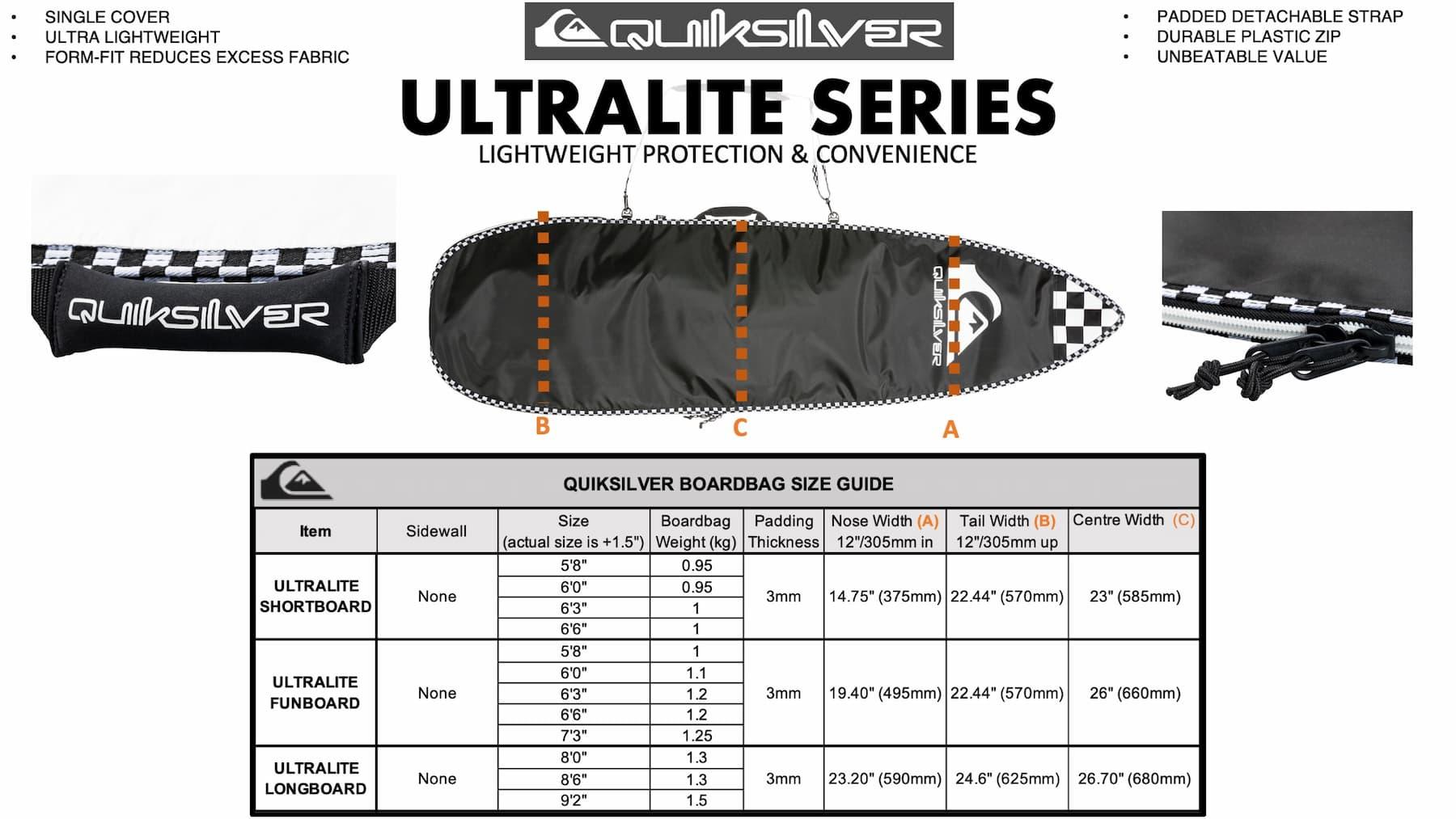 Quiksilver Ultralite Boardbag Size Guide