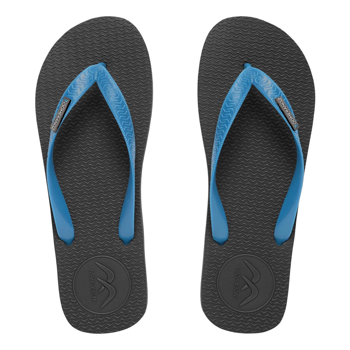Reg Black/Blue Thongs + Additional Electric Blue Coloured Straps 