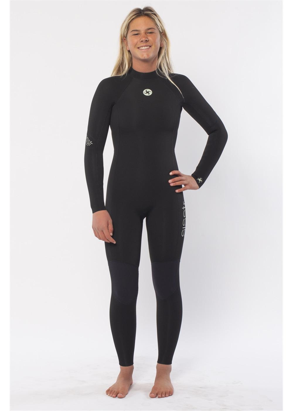Sisstr Girl's Sum Seas Solid Back Zip Wetsuit - Solid Black front