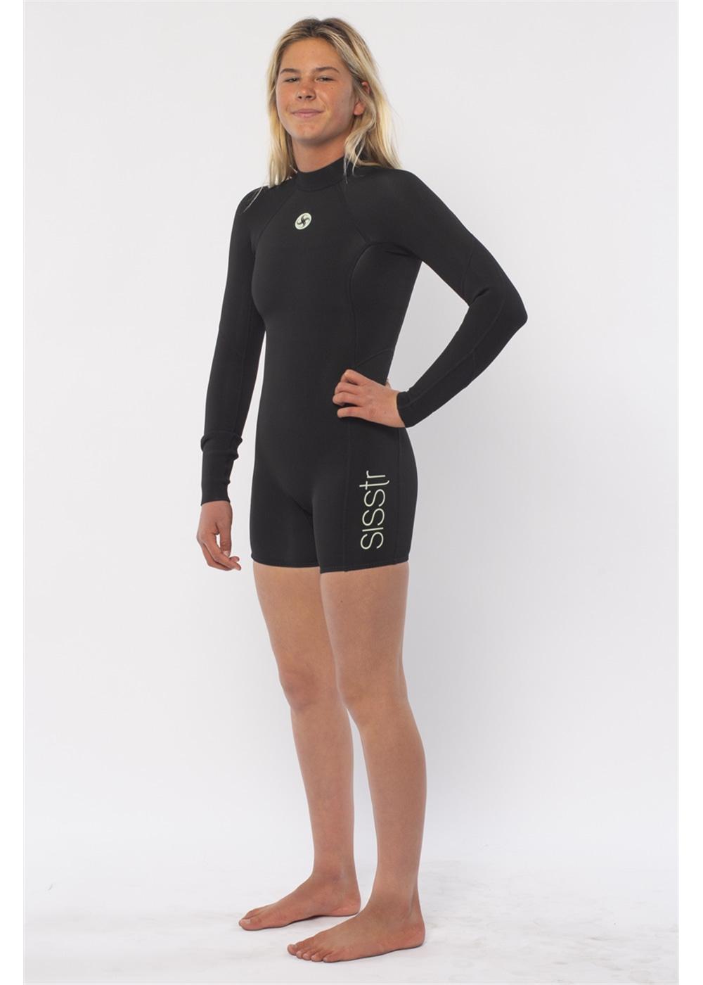 Sisstrevolution Girl's Summer Seas 2/2 L/S Spring Suit - Solid Black side