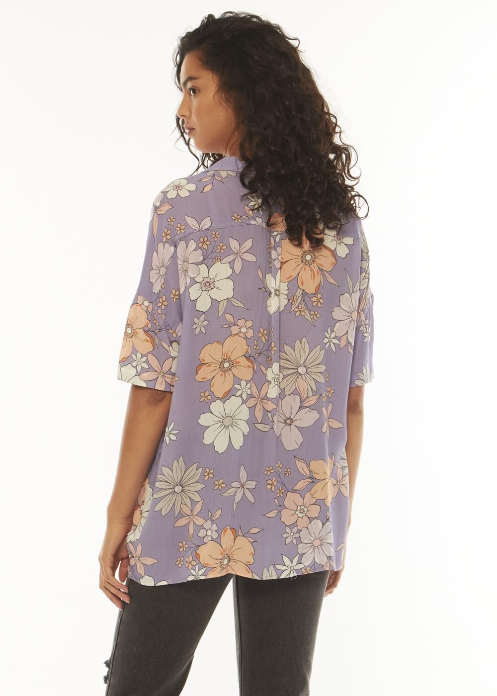 Stay Stoked Ss Woven Top - Lilac Smoke
