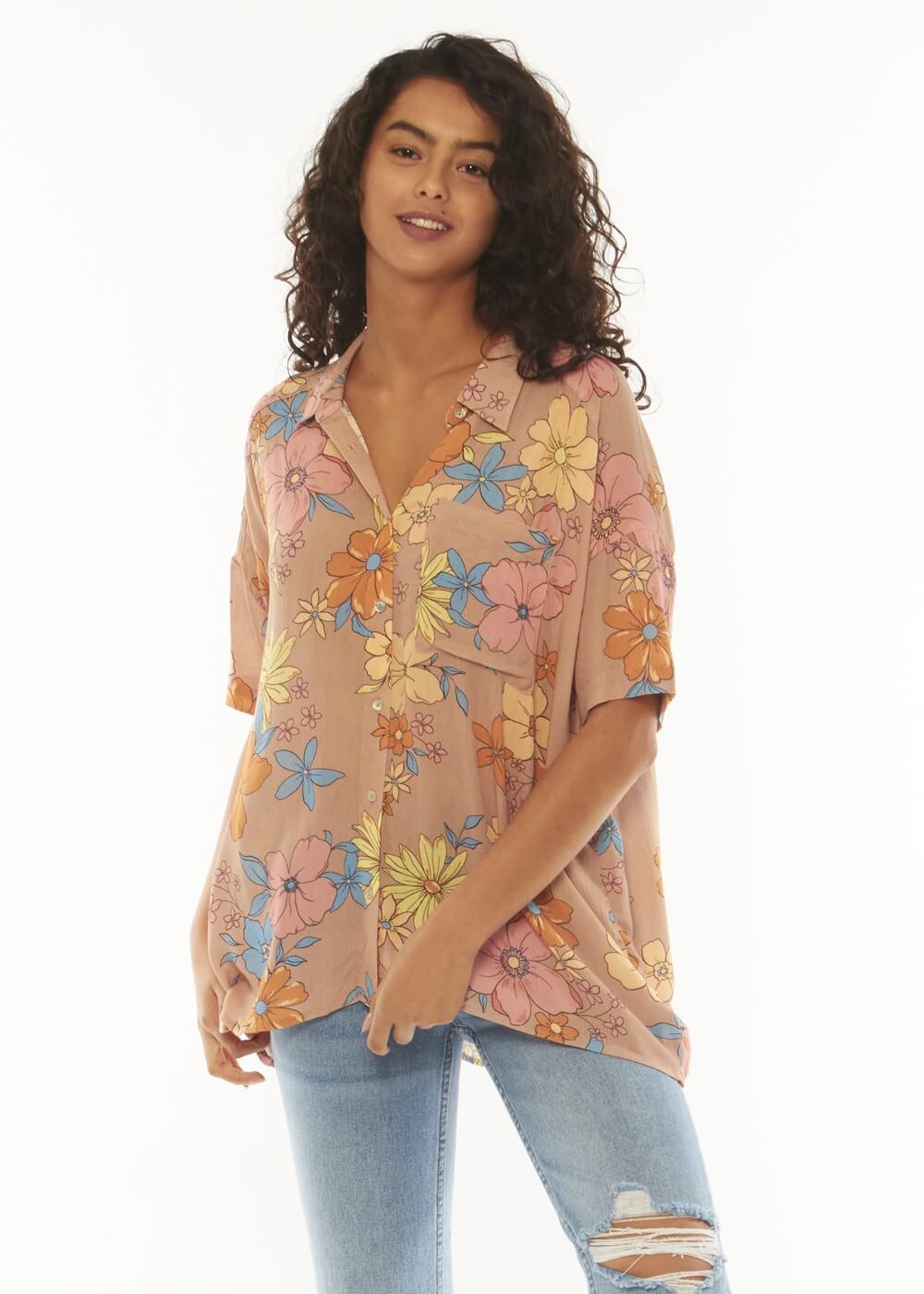 Stay Stoked Ss Woven Top - Russet