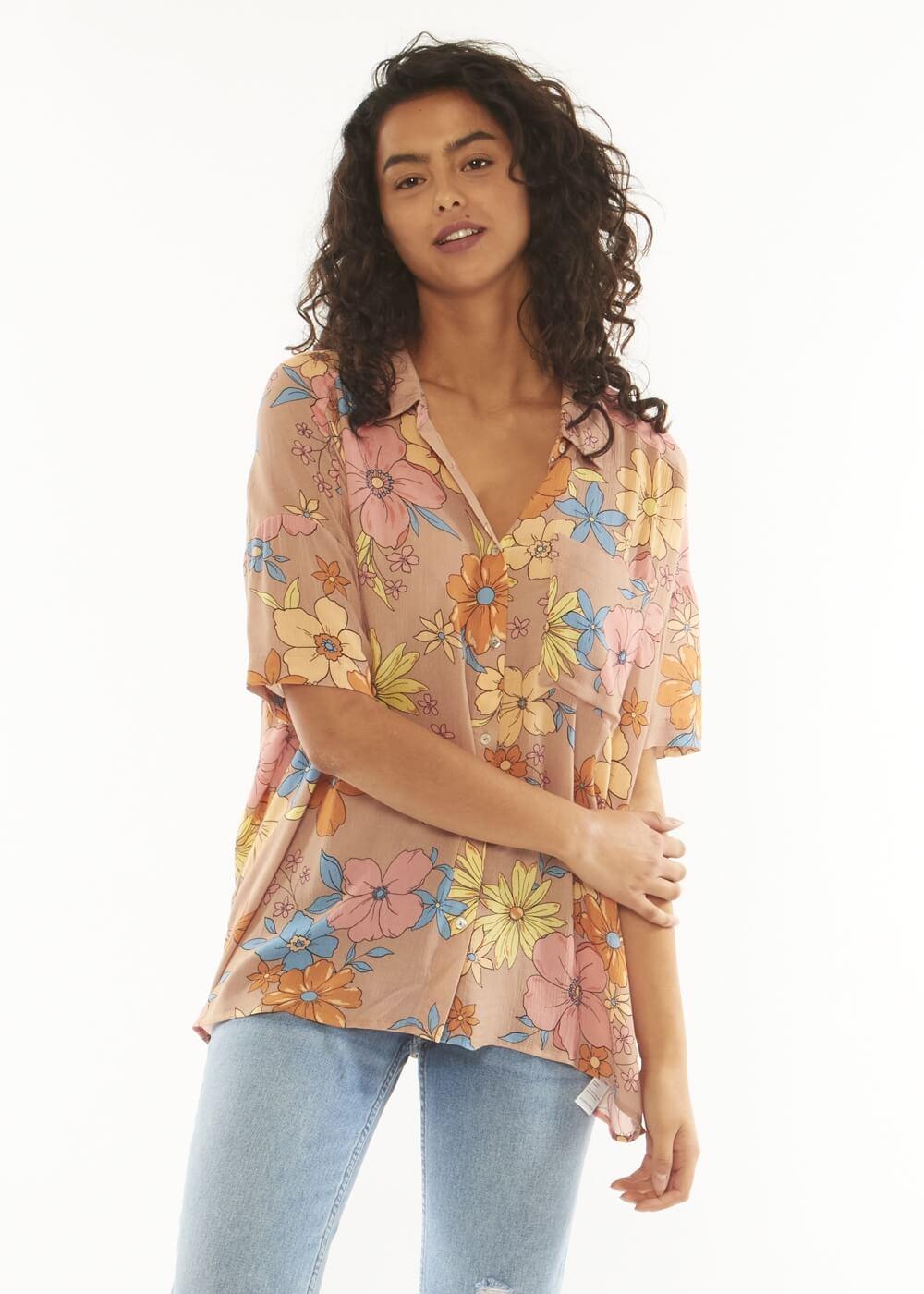 Stay Stoked Ss Woven Top - Russet