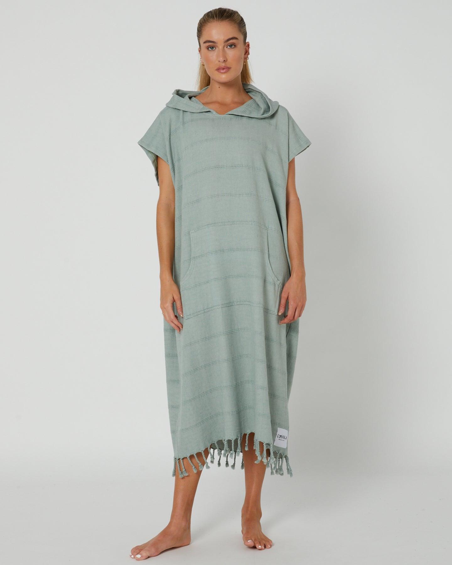 Model wearing poncho front