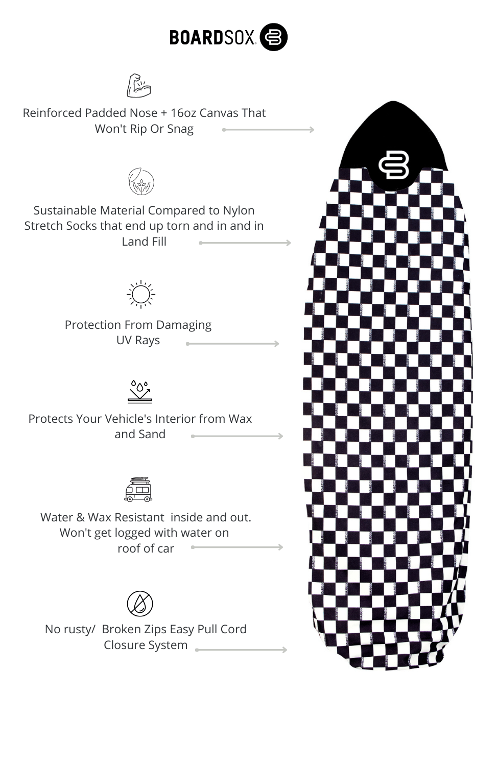 Front View of Boardsox Fun Surfboard Cover