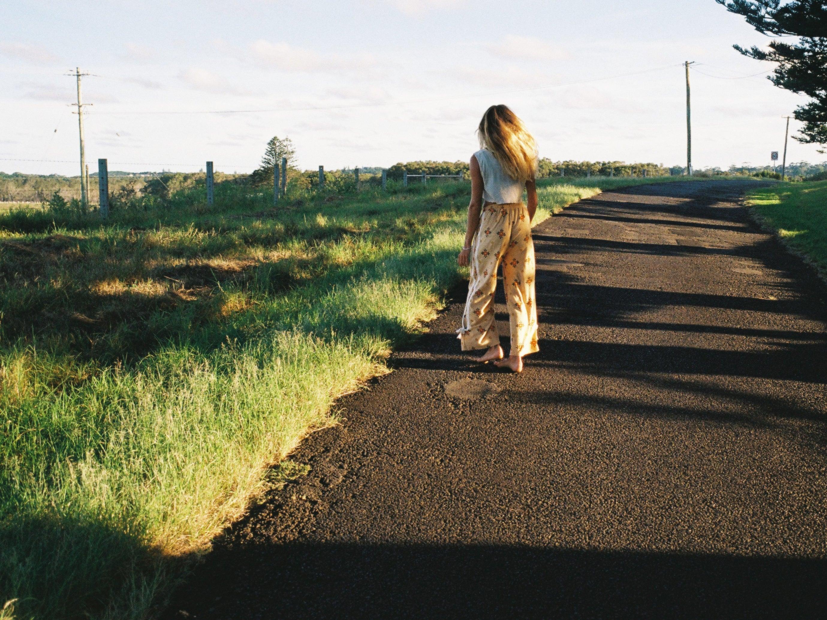 Model walking on road