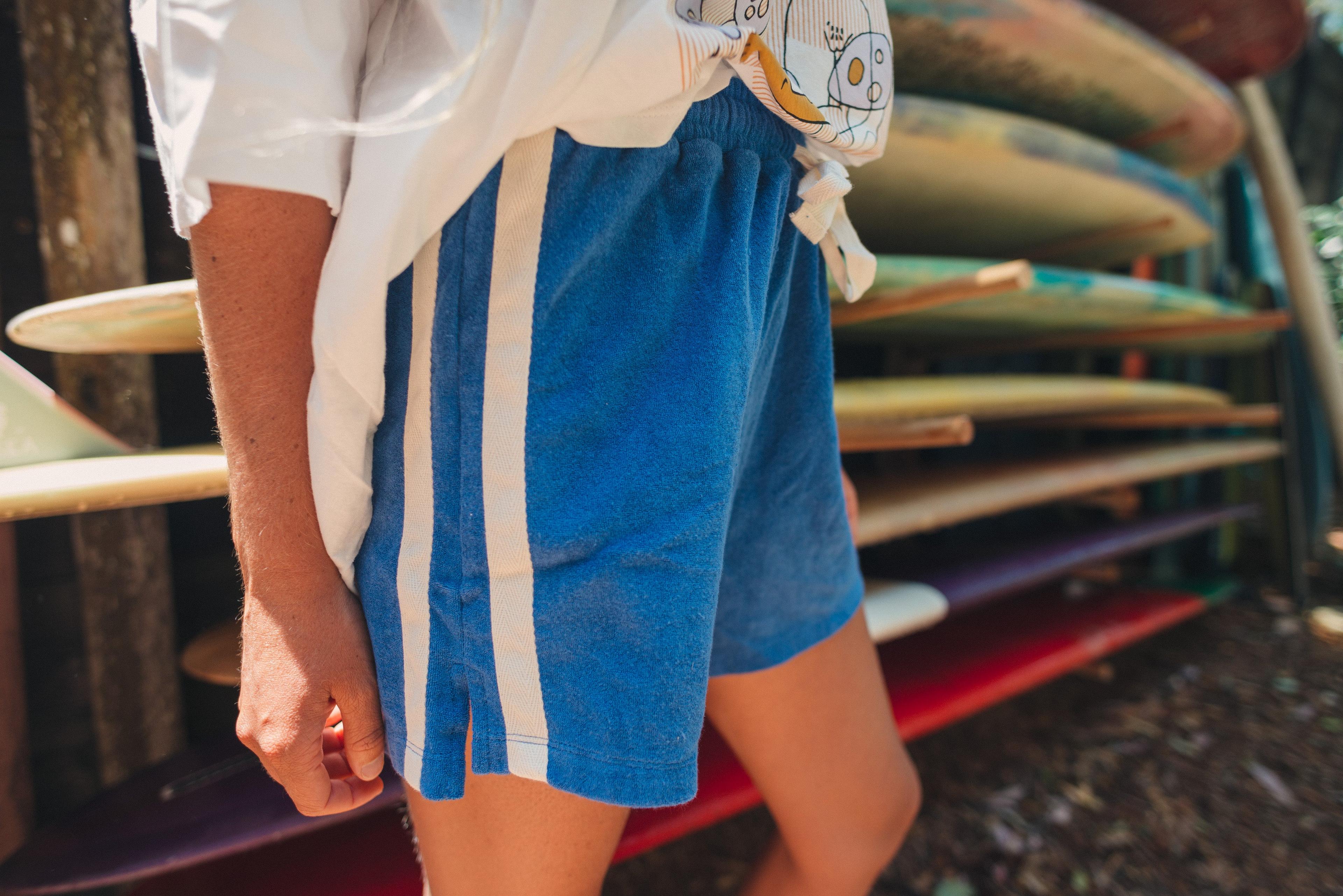 Close-up of Cobalt Terry Towelling Shorts