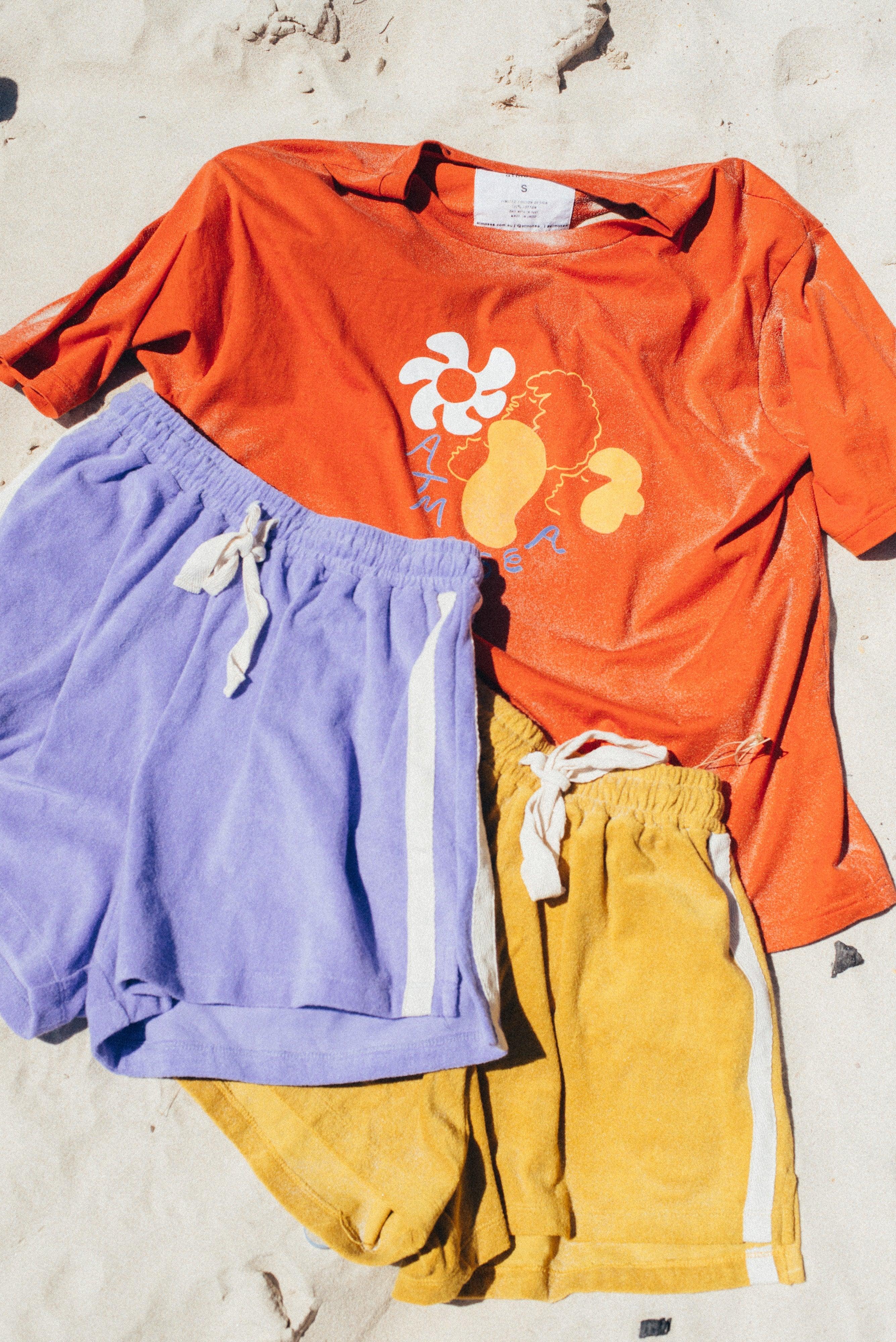 Shorts on model close-up side view