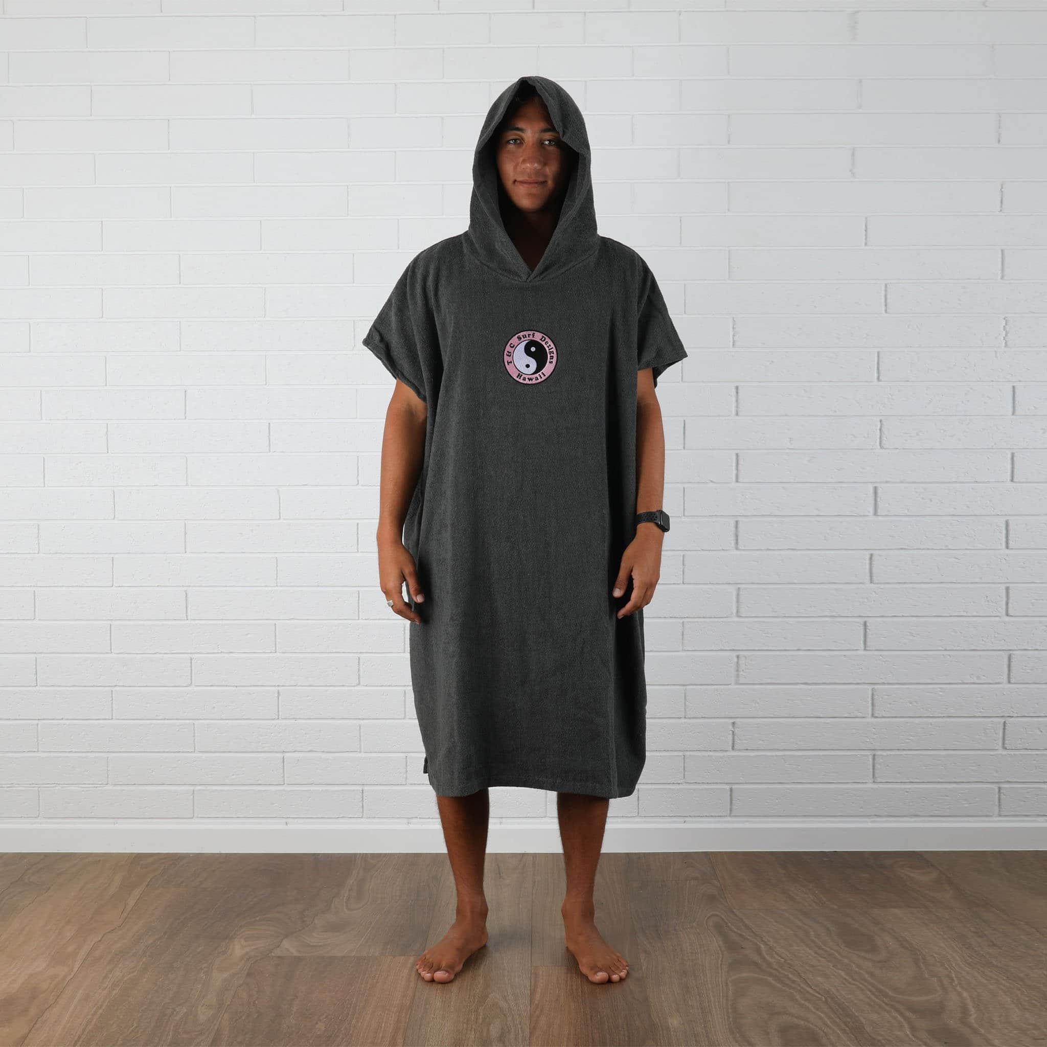 T&C OG CF Hooded Towel T&C OG CF Hooded Towel - Gun Metal - front with hood on