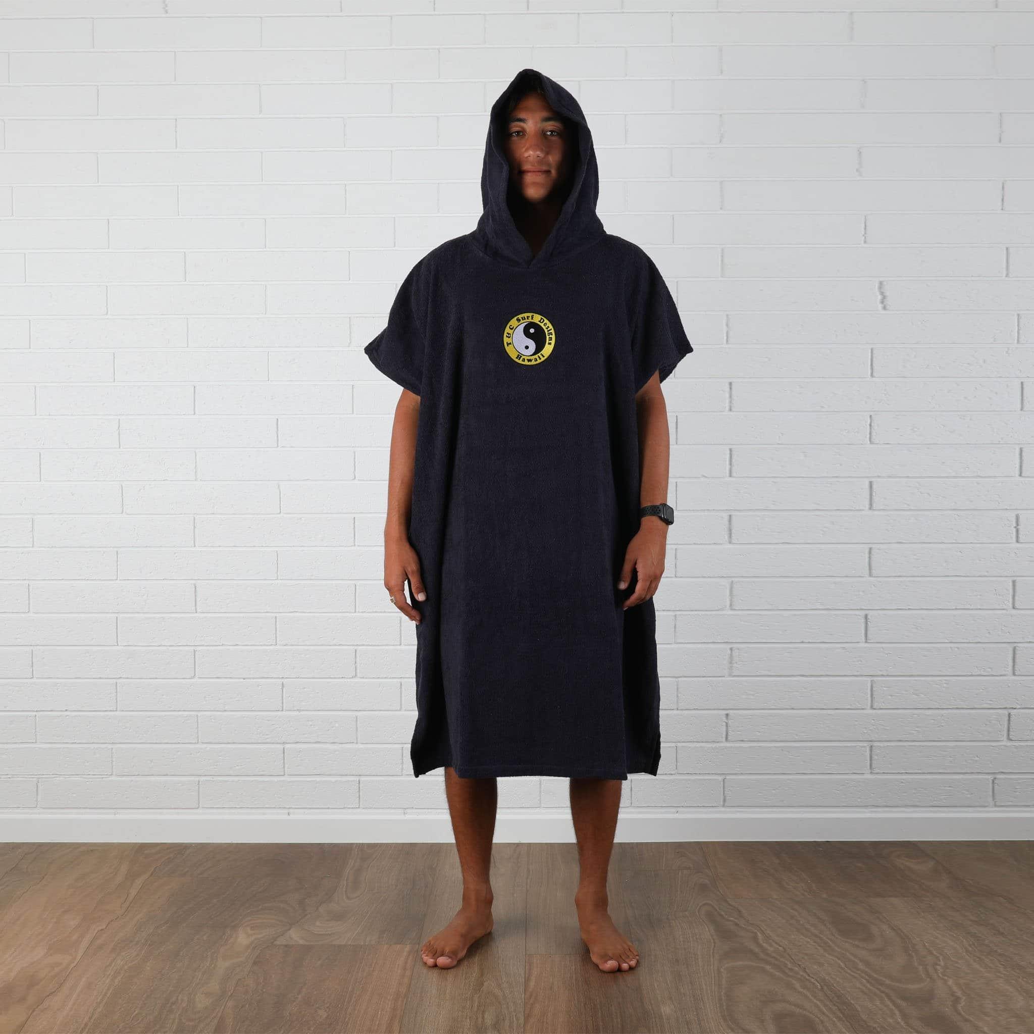 T&C OG CF Hooded Towel Midnight - front with hood on