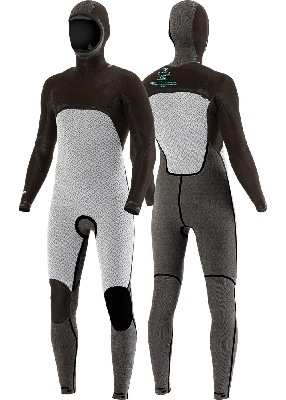 Vissla 7 Seas 4/3 Hooded Chest Zip Wetsuit - Black fiber thermal lining