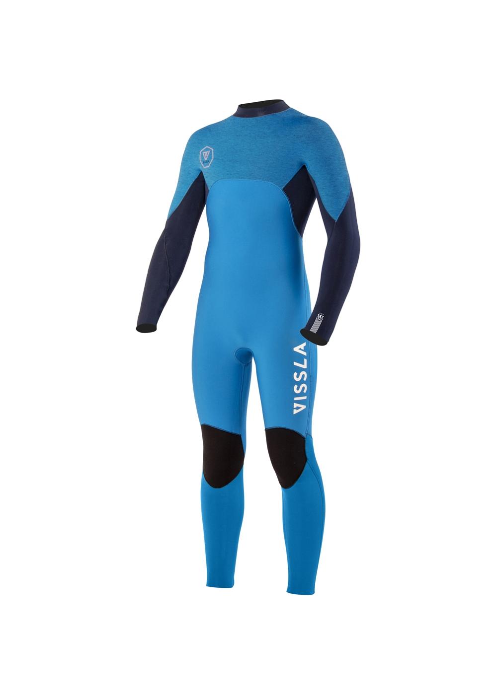 Vissla Boys 7 Seas 3/2 Back Zip Wetsuit - Baja Blue front