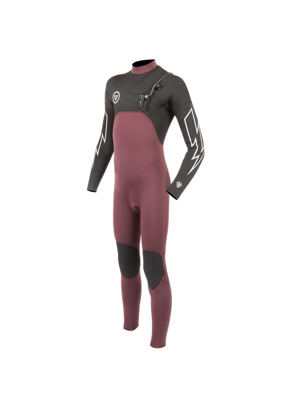 Vissla Boy's 7 Seas 4/3 Bolt Chest Zip Wetsuit - Wine front