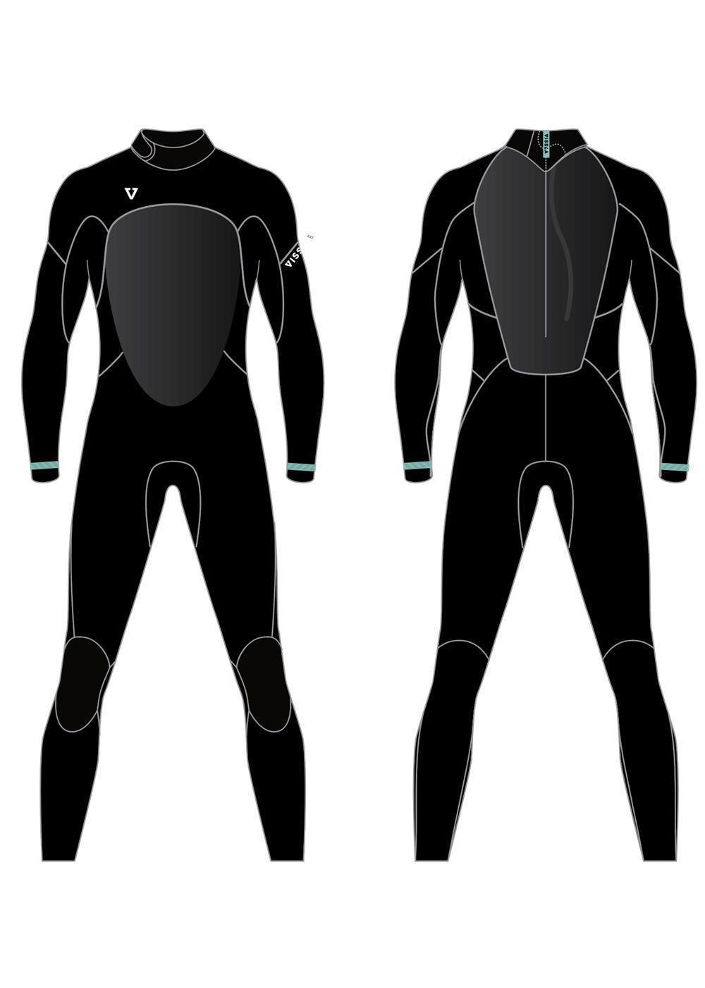 Vissla Boys Easy Seas 3/2 Back Zip Wetsuit - Black 2 front & back sketch